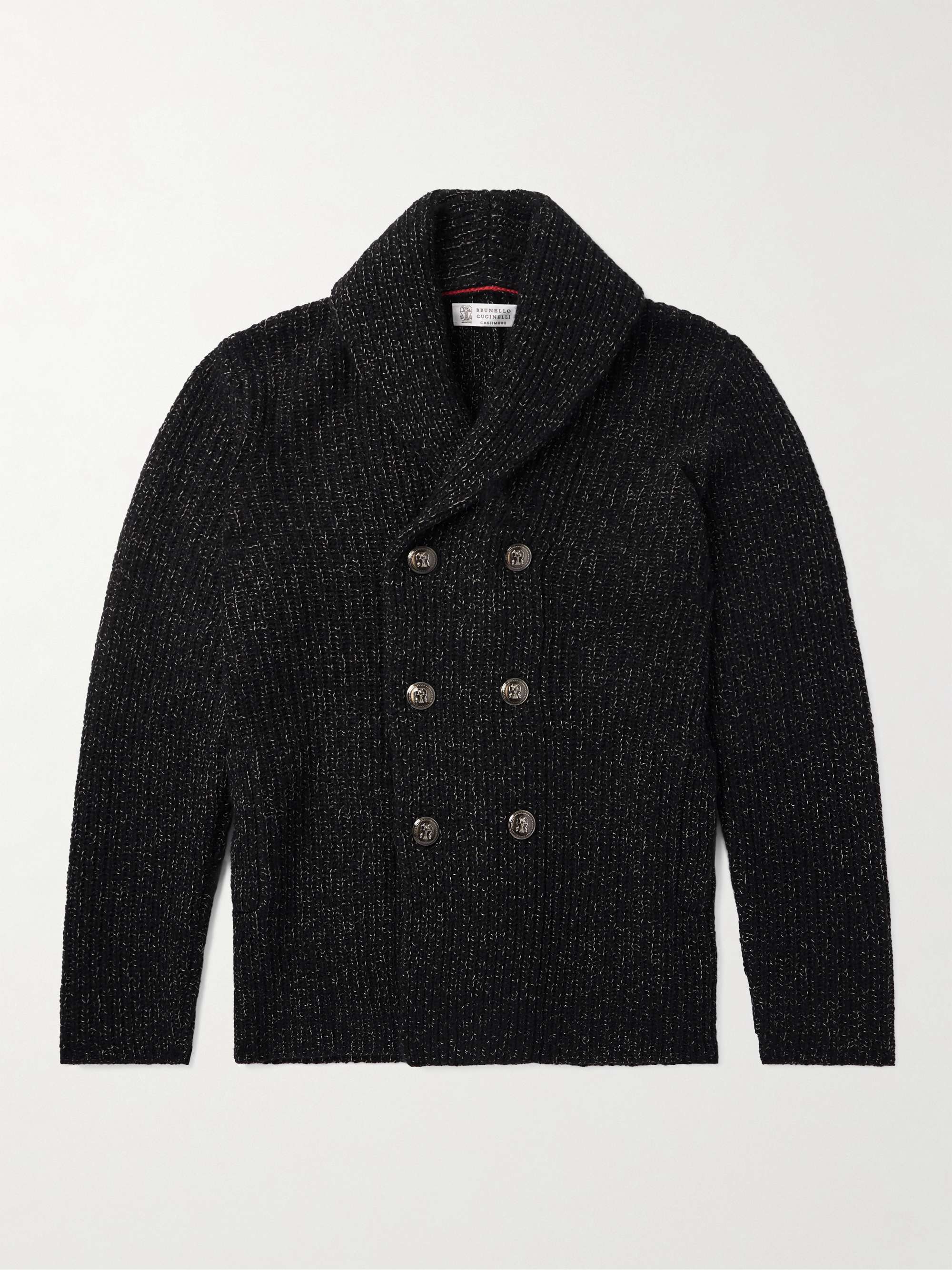 Shawl-Collar Double-Breasted Ribbed Virgin Wool, Silk and Cashmere-Blend Cardigan view