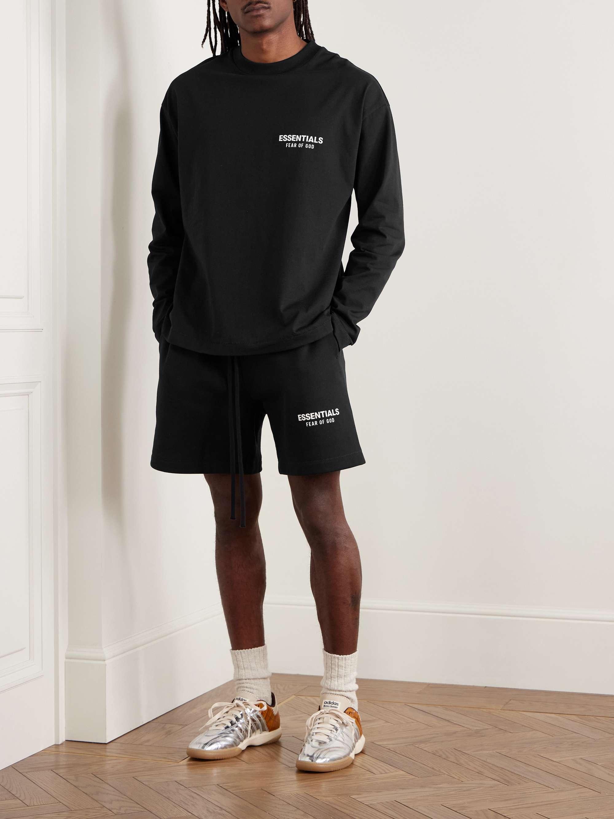 Straight-Leg Logo-Appliquéd Cotton-Blend Jersey Drawstring Shorts view