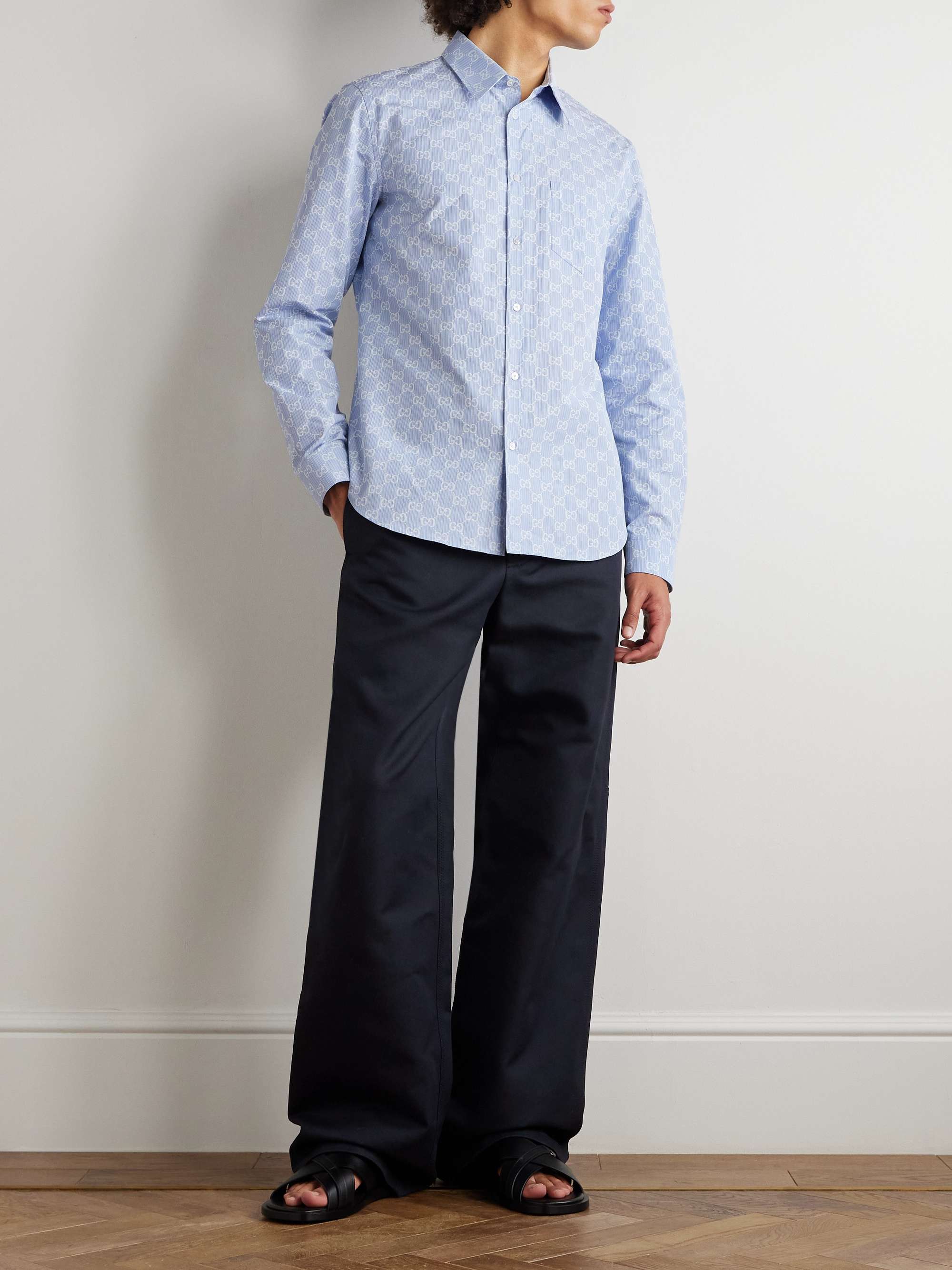Striped Monogrammed Cotton and Silk-Blend Jacquard Shirt view
