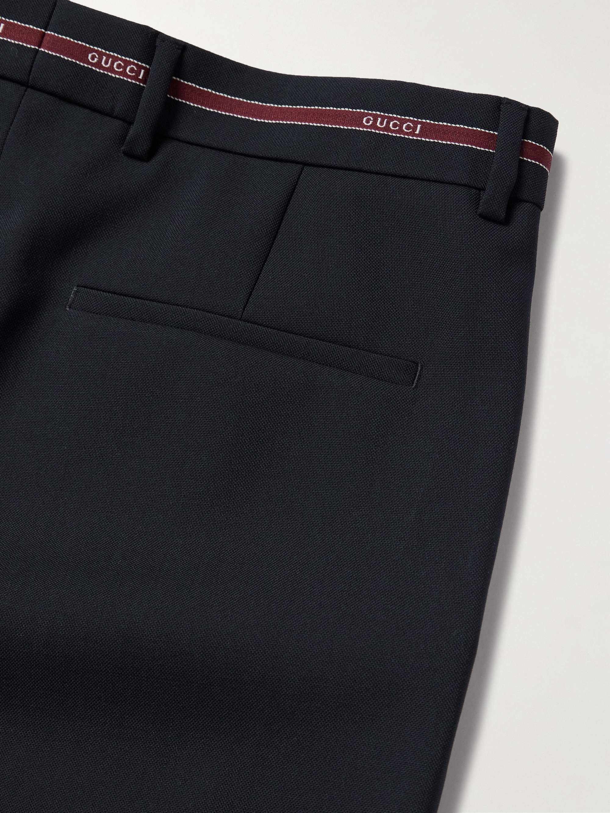Lido Straight-Leg Logo Jacquard-Trimmed Grain de Poudre Wool Trousers view