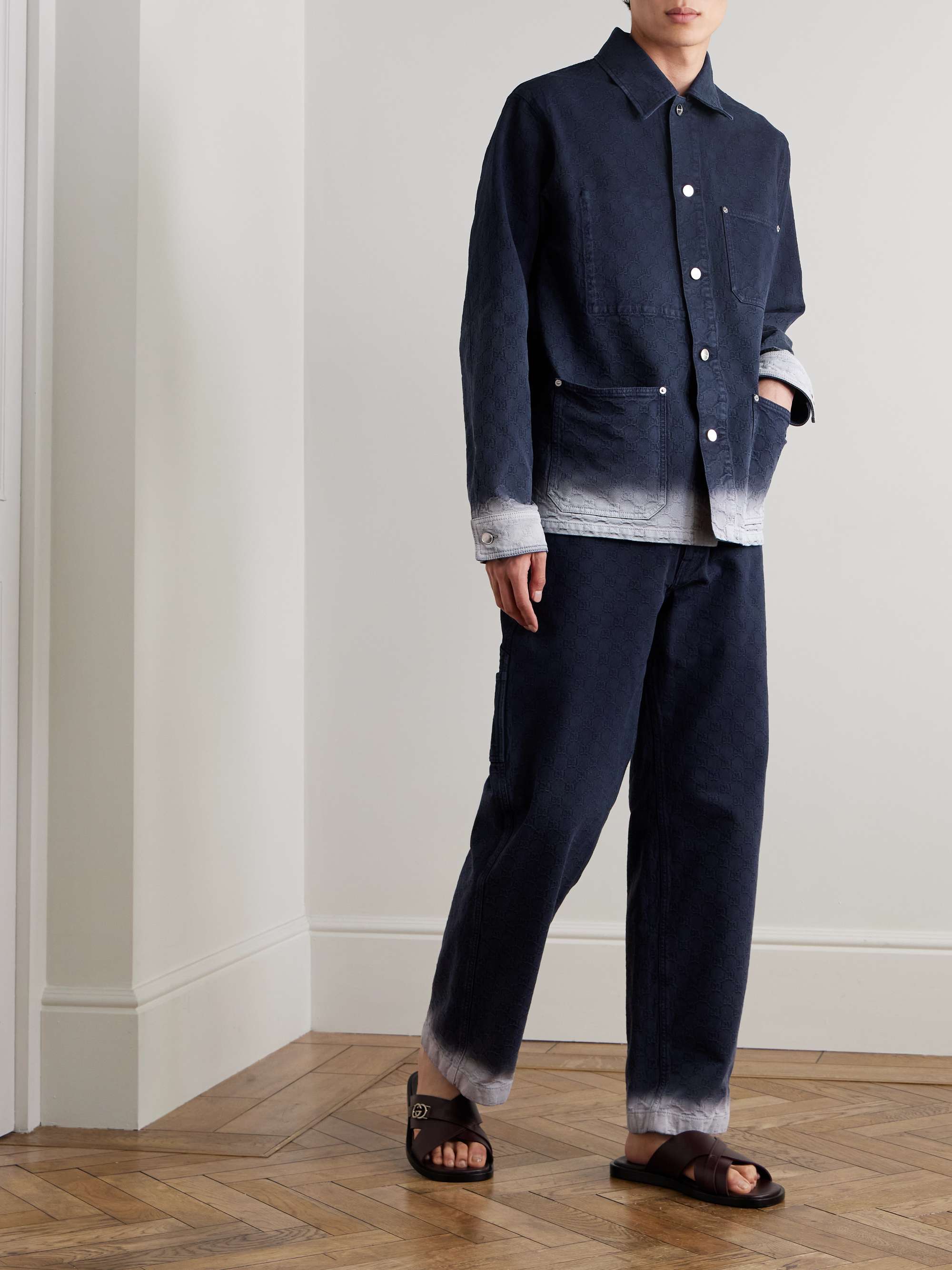 Straight-Leg Dégradé Logo-Jacquard Jeans view
