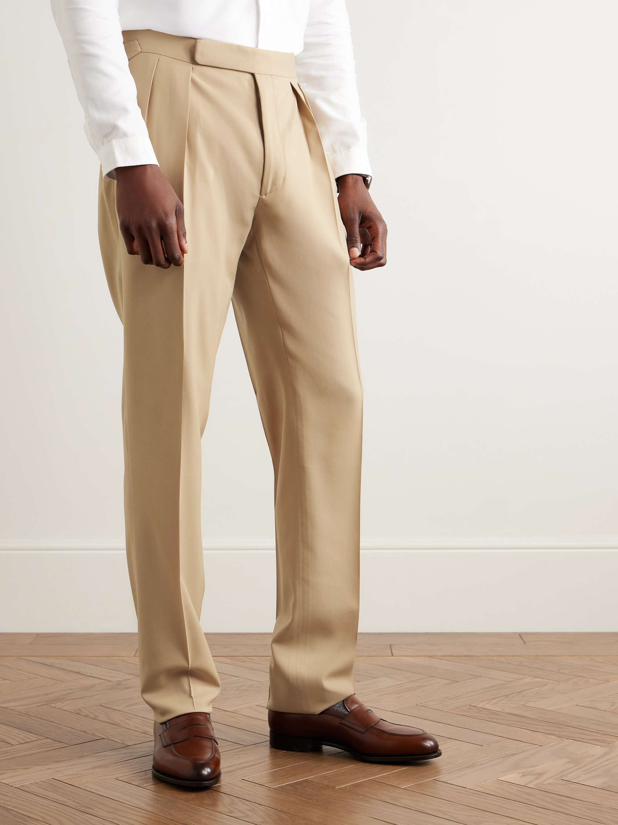 Gregory Straight-Leg Pleated Wool-Gabardine Trousers view
