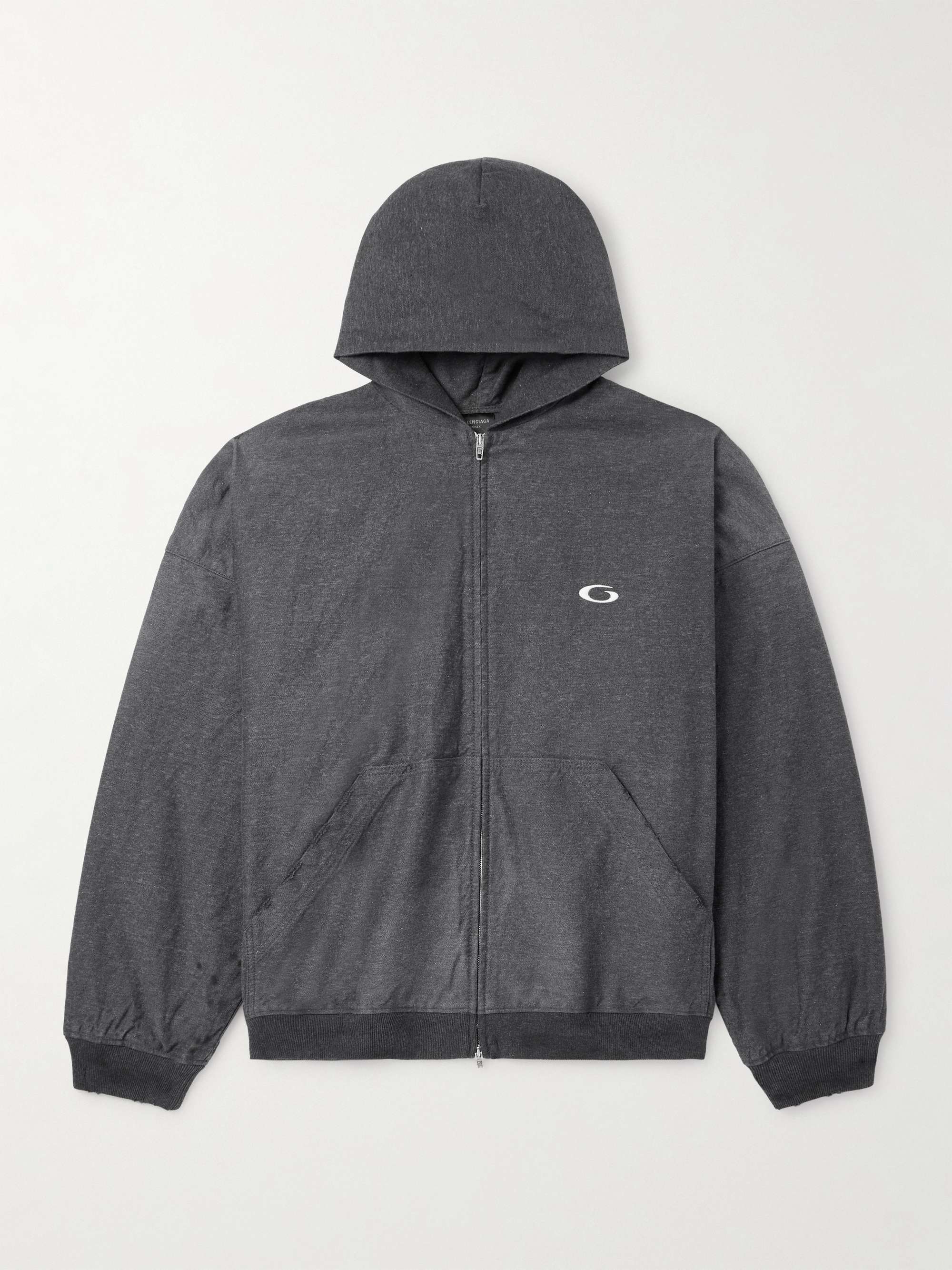 Logo-Embroidered Printed Denim Zip-Up Hoodie view