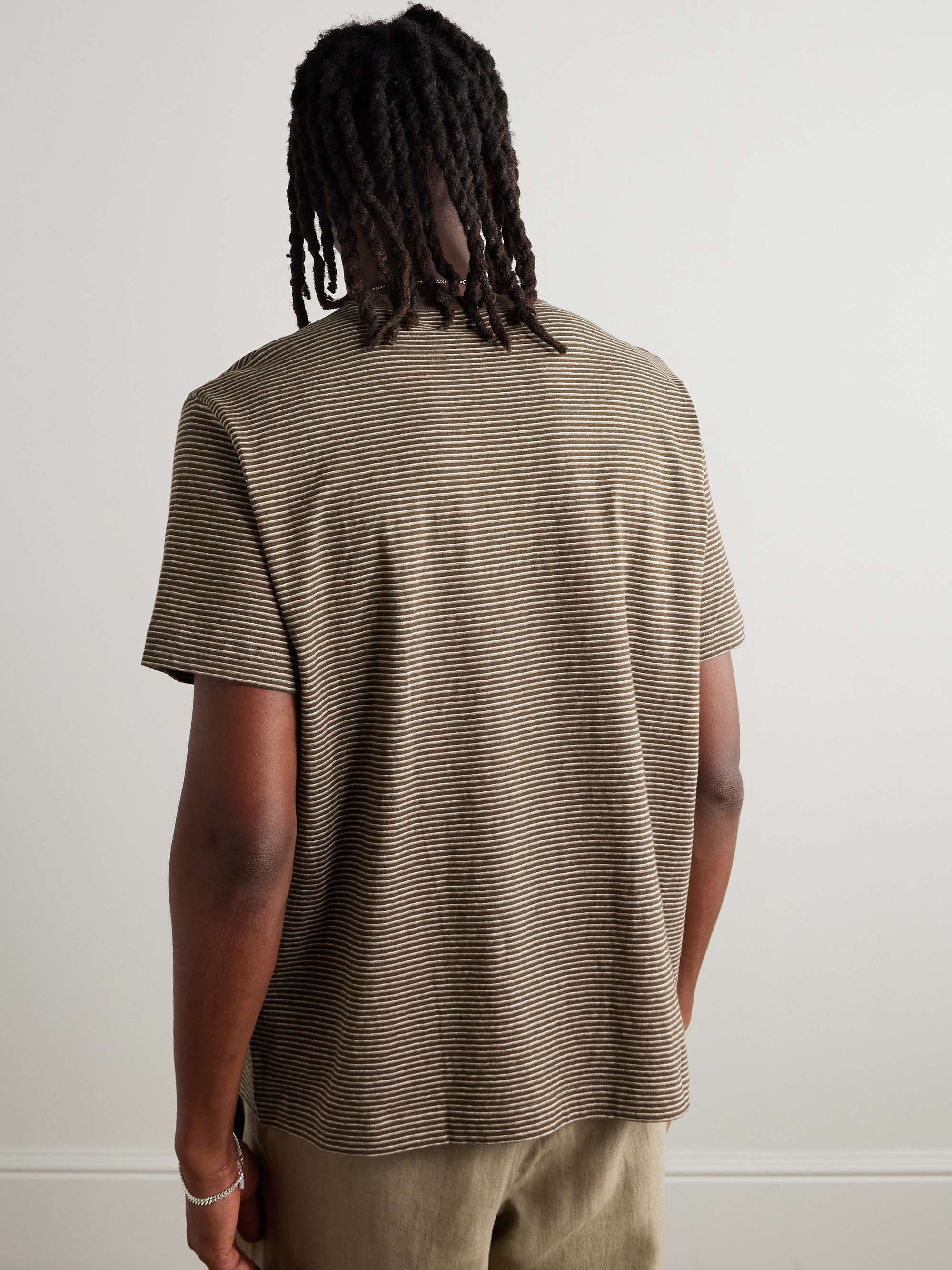+ Emporio Armani Logo-Embroidered Striped Cotton-Jersey T-Shirt view