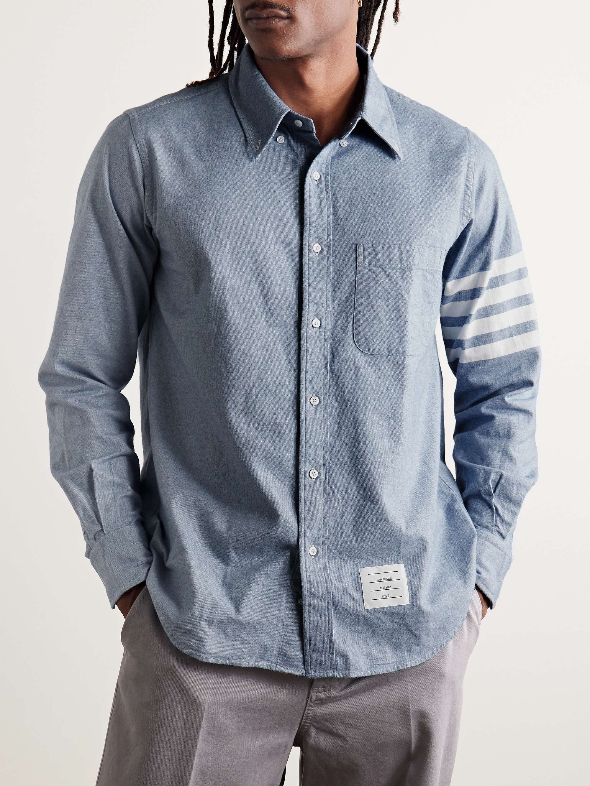 Button-Down Collar Striped Cotton-Flannel Shirt view
