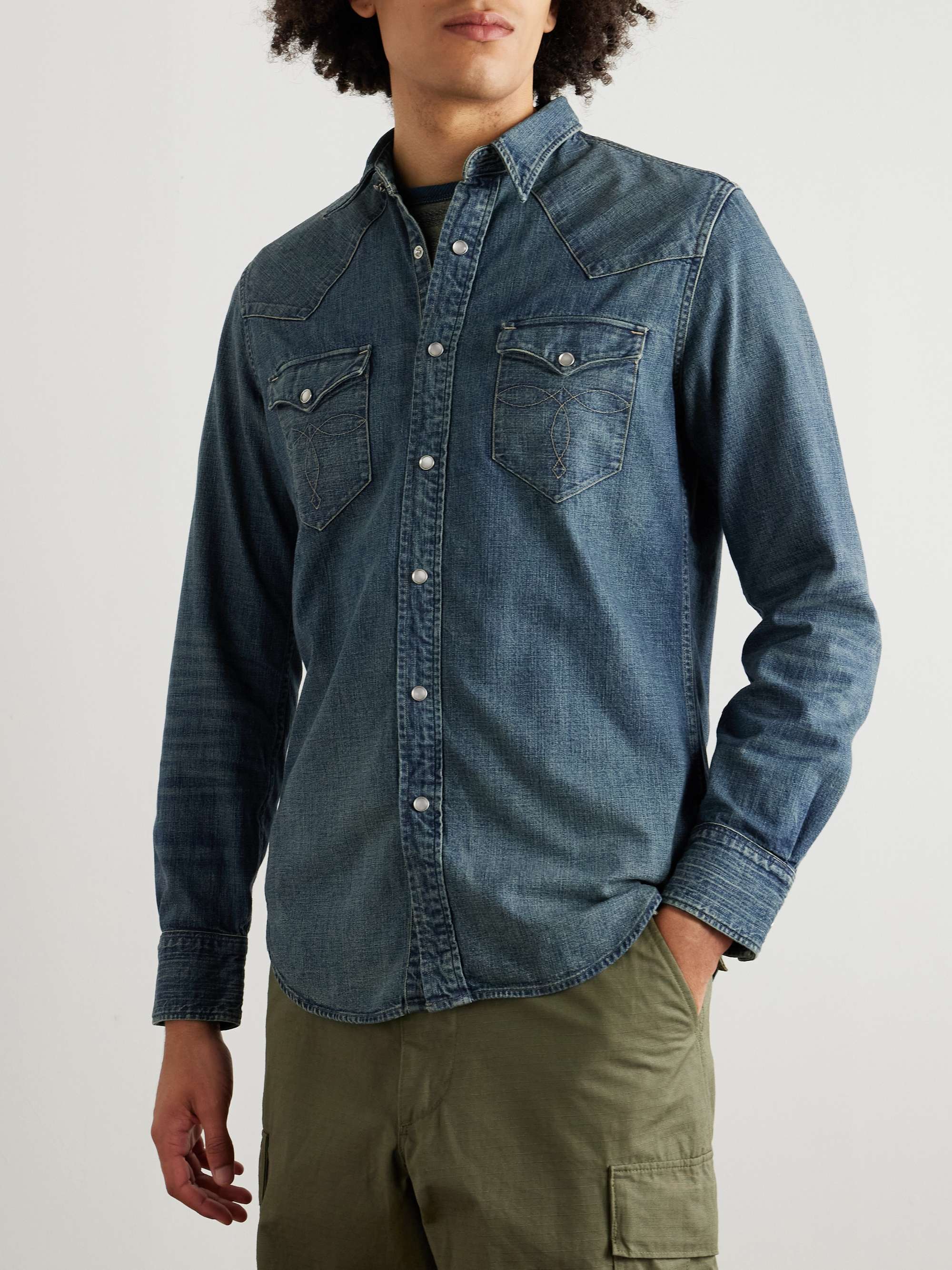 Slim-Fit Denim Western Shirt view