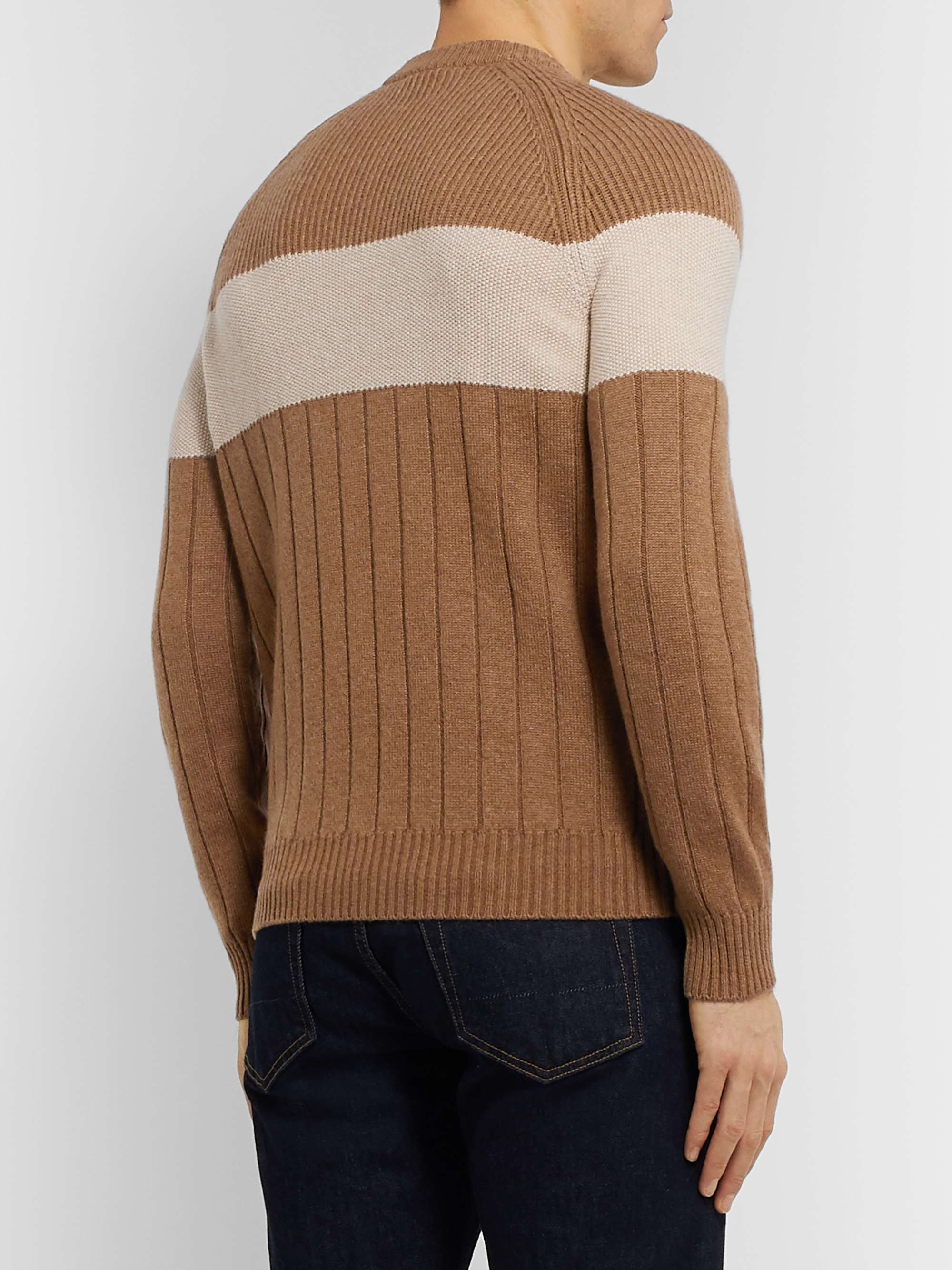 Slim-Fit Striped Ribbed Cashmere Sweater view