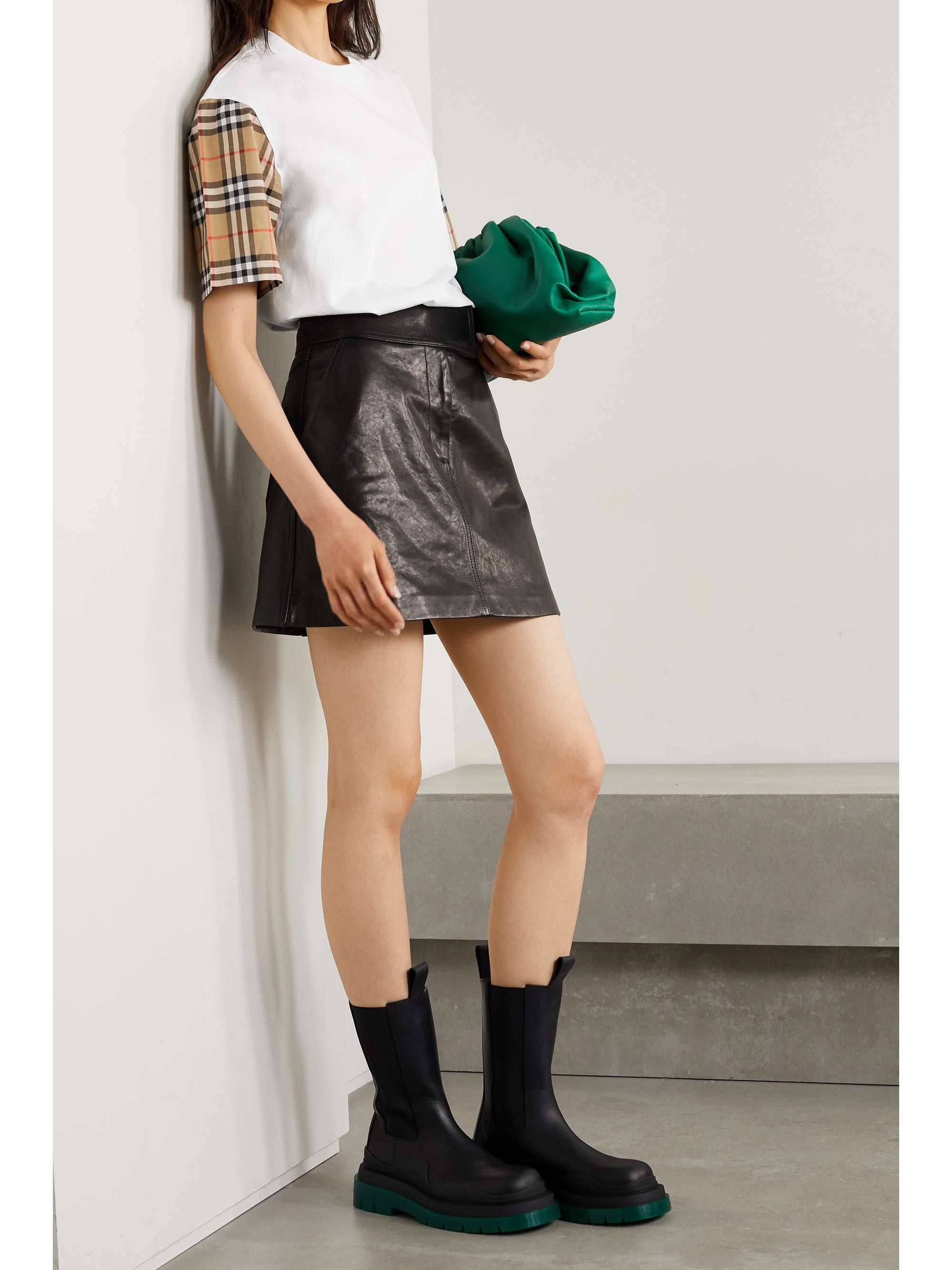 Checked poplin-trimmed cotton-jersey T-shirt view