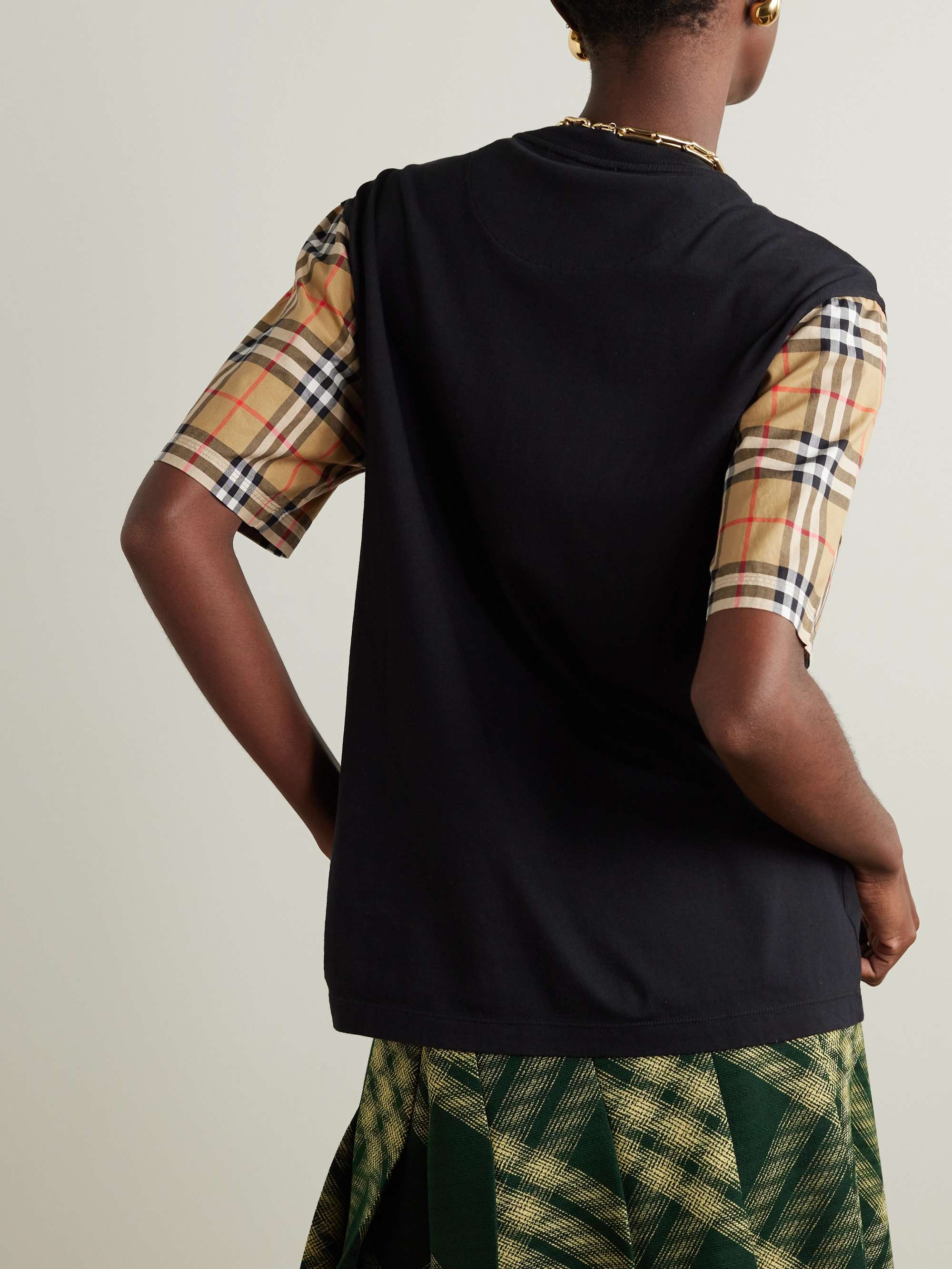 + NET SUSTAIN checked poplin-trimmed cotton-jersey T-shirt view