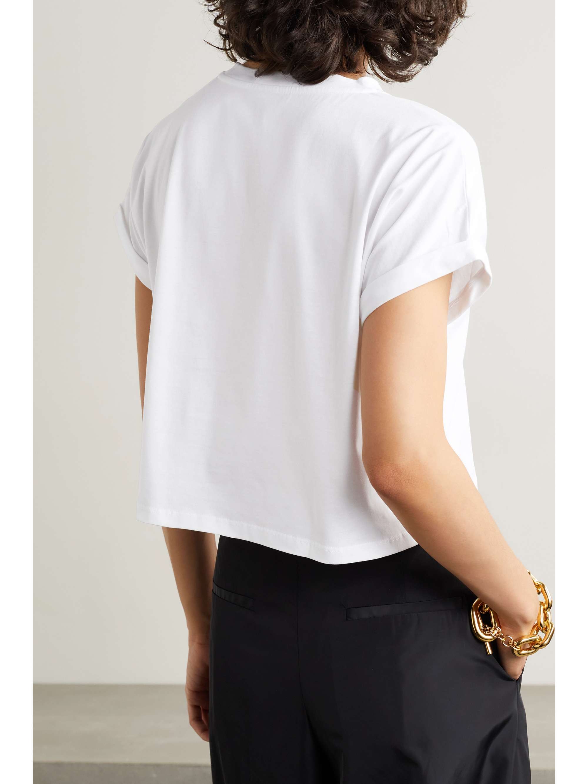 Cropped flocked cotton-jersey T-shirt view