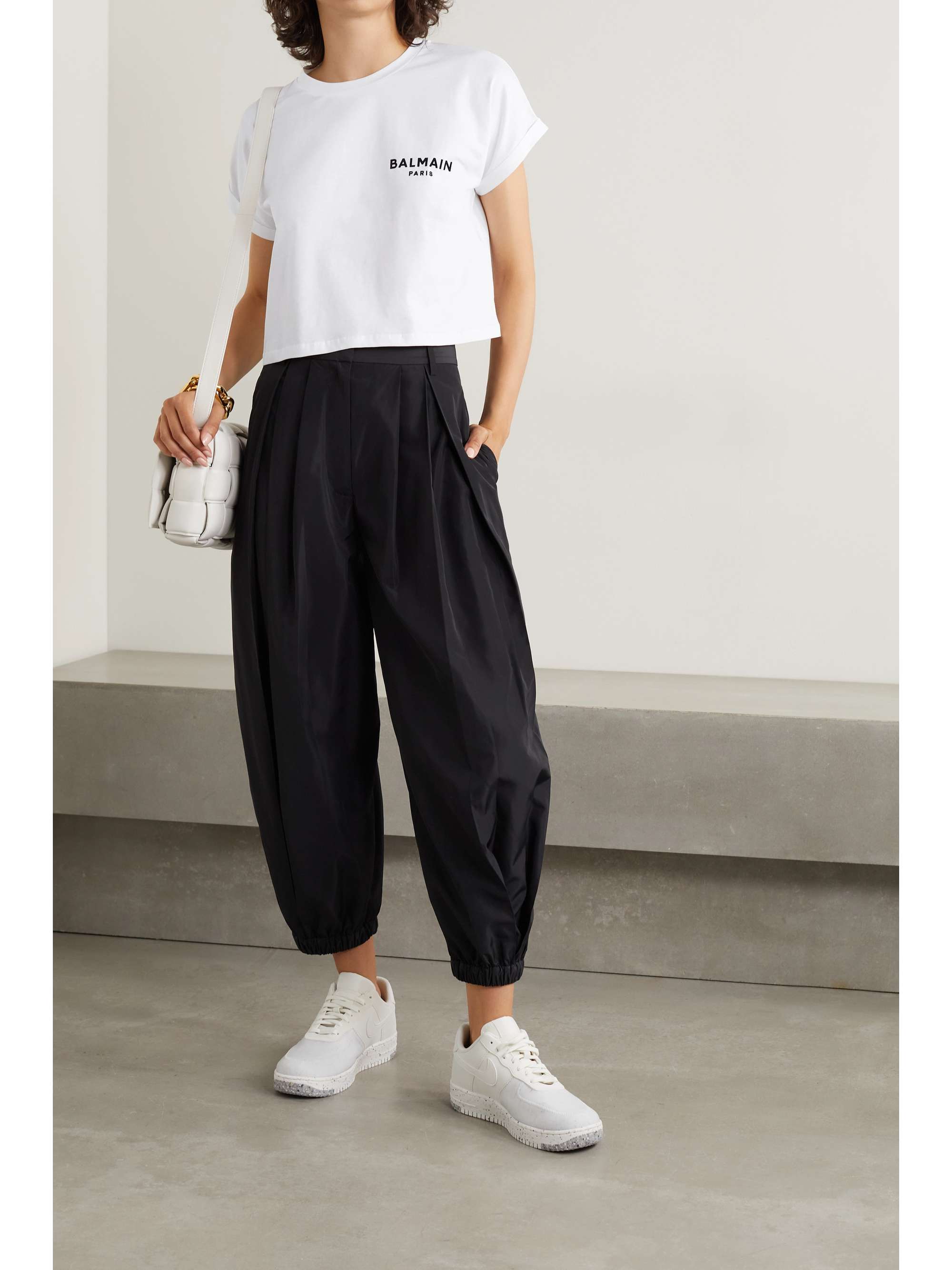 Cropped flocked cotton-jersey T-shirt view