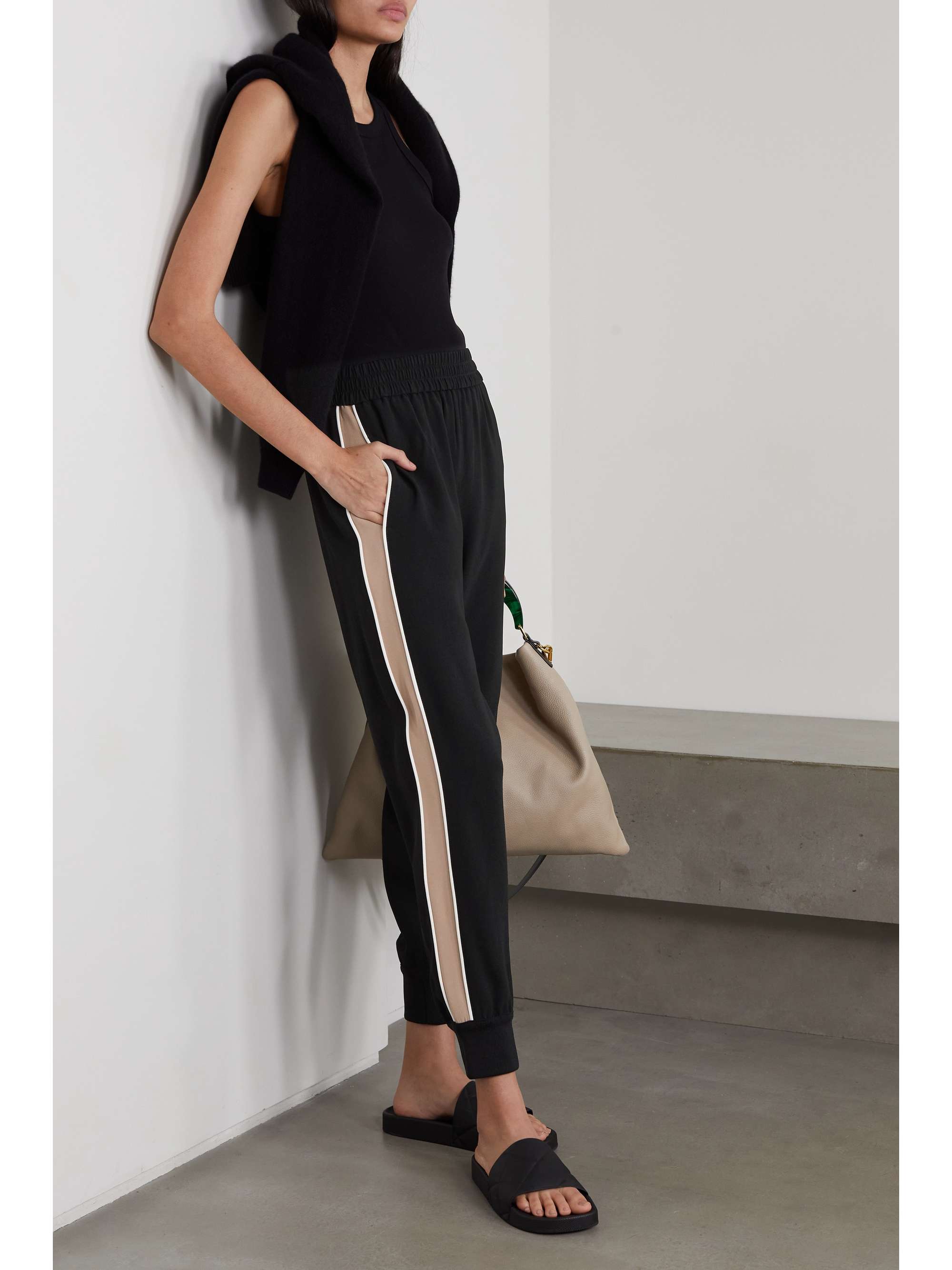 Paneled crepe track pants view