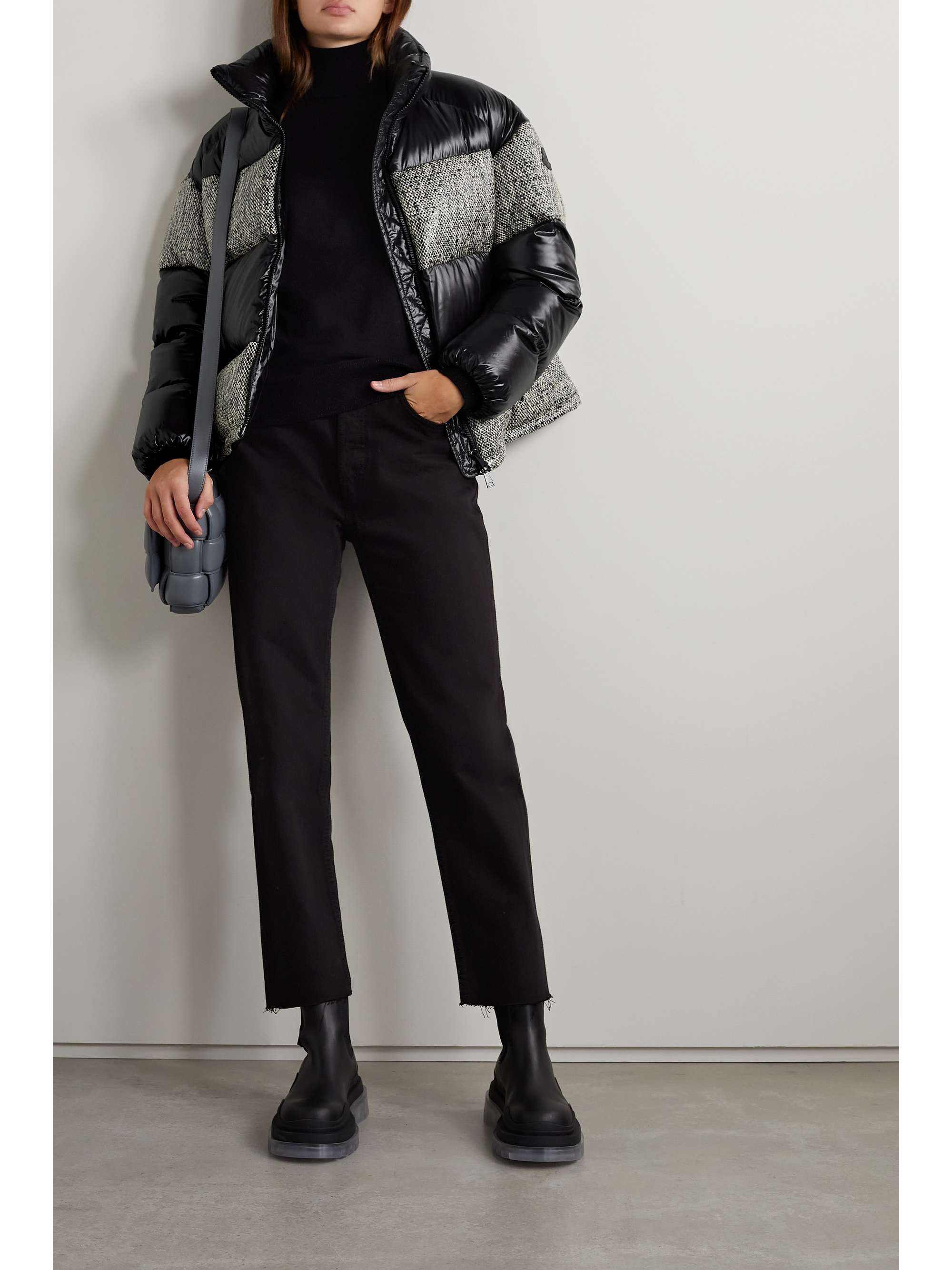 Erine quilted coated-tweed and shell down jacket view