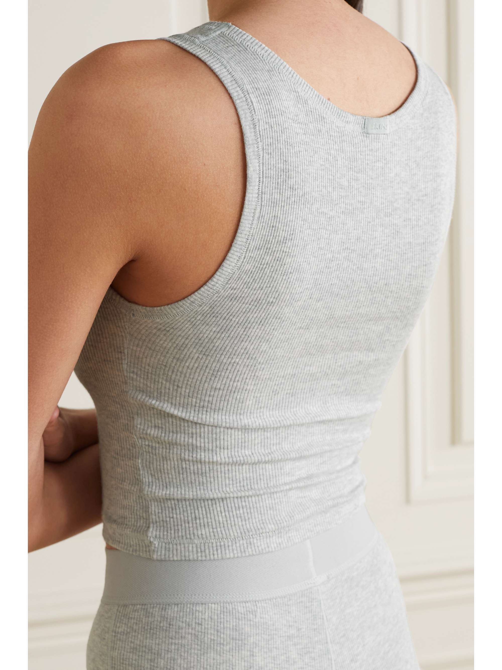 Cotton Collection cropped ribbed cotton-blend jersey tank view
