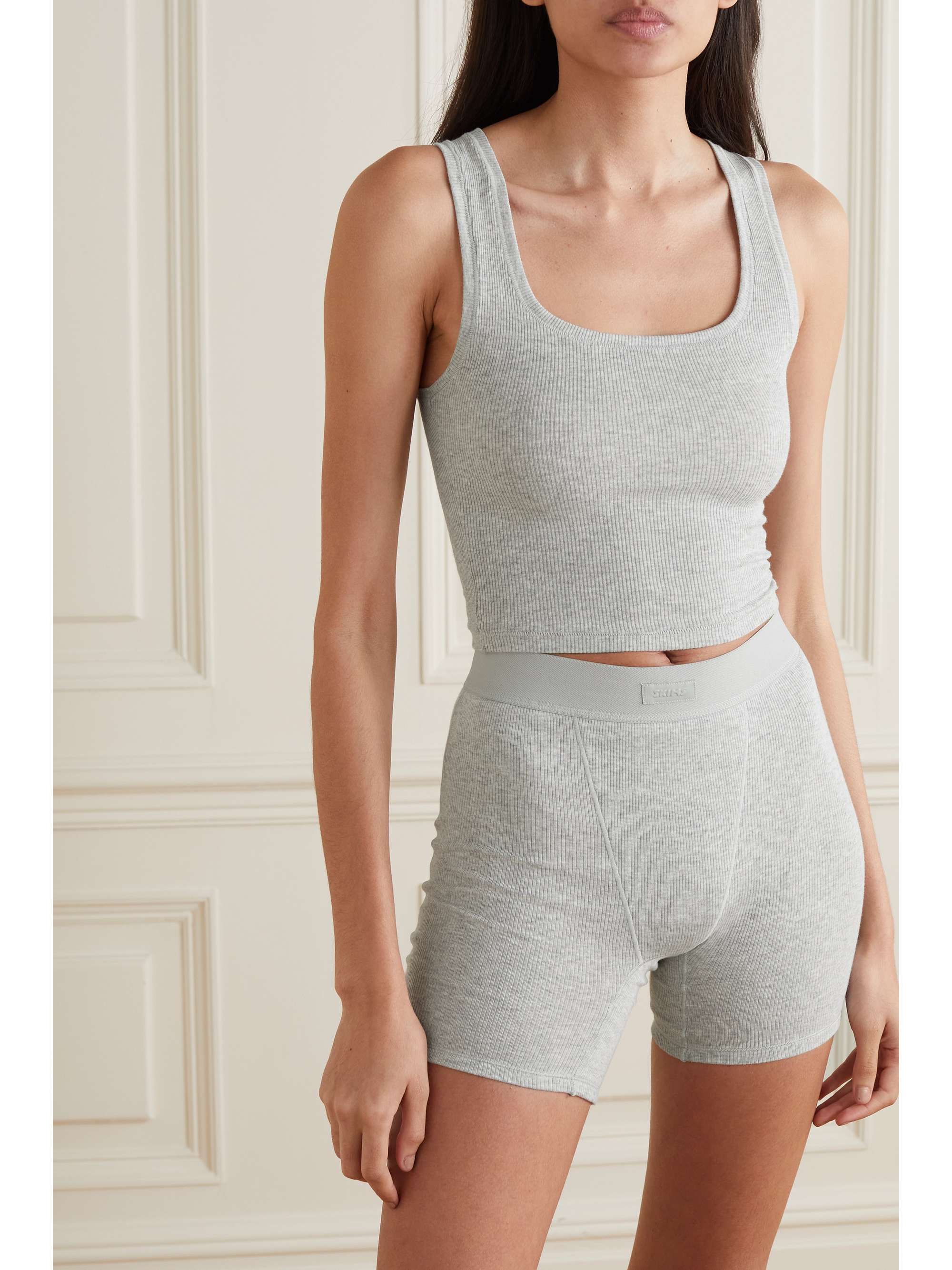 Cotton Collection cropped ribbed cotton-blend jersey tank view