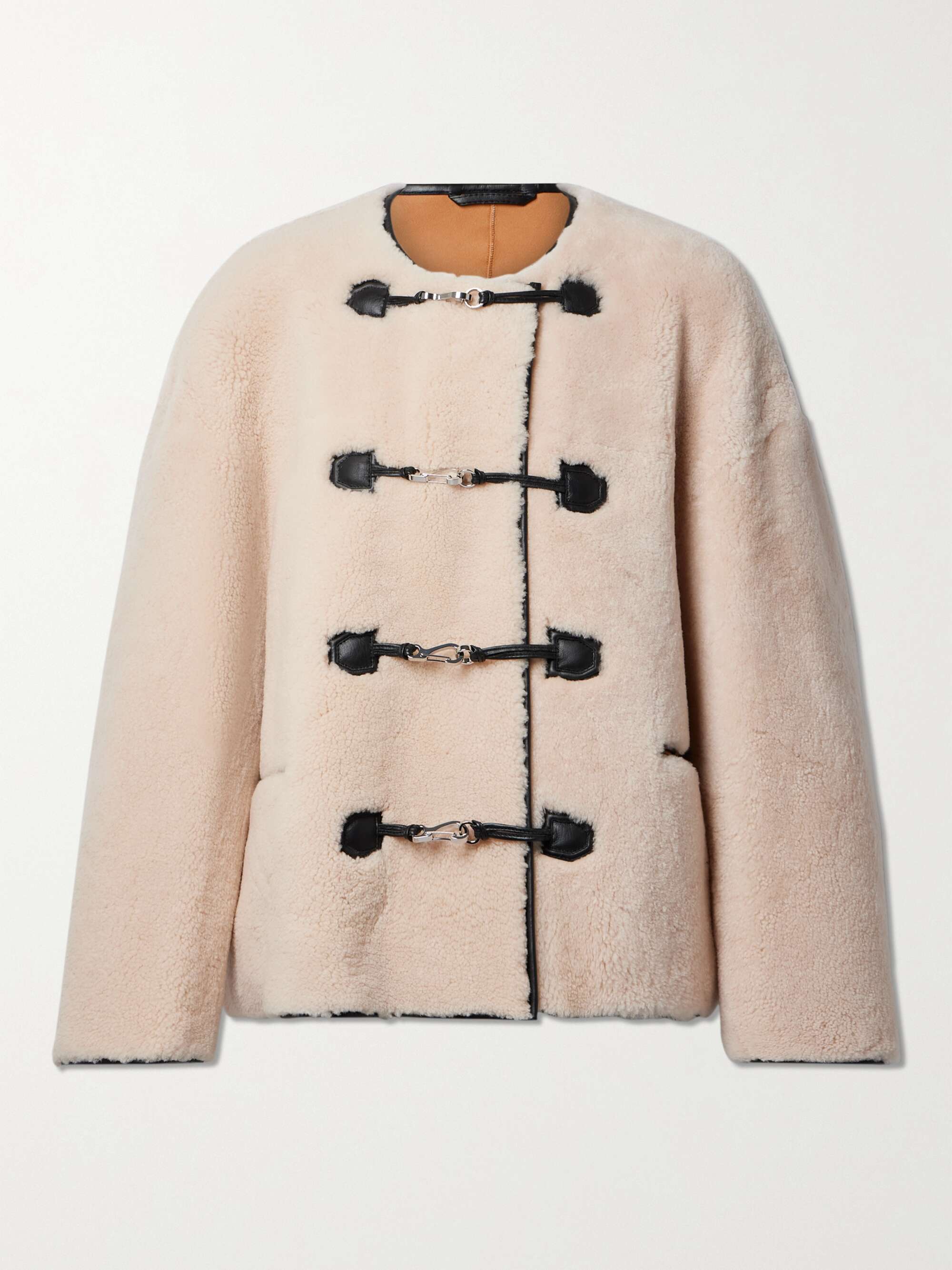 Leather-trimmed shearling jacket view