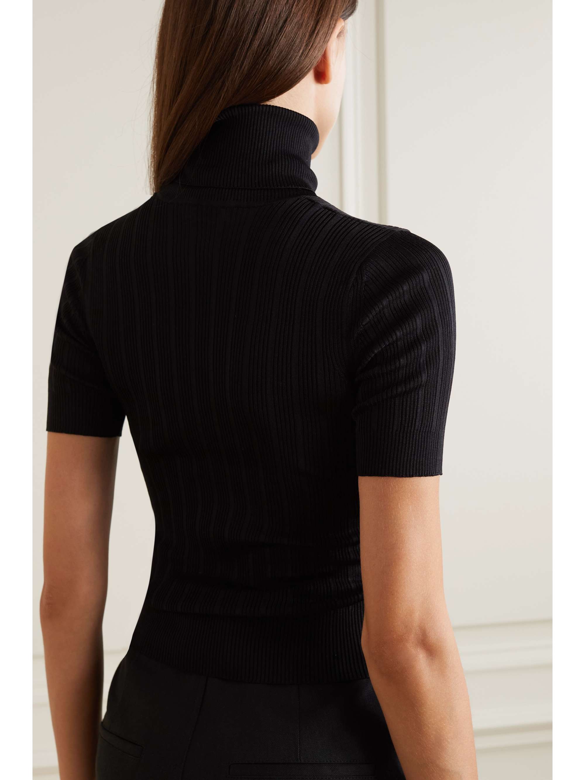 Ribbed silk-blend turtleneck sweater view