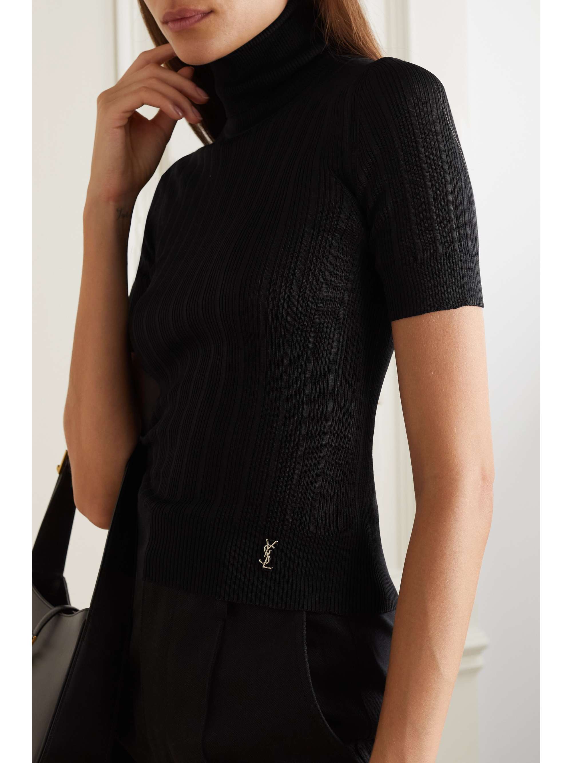 Ribbed silk-blend turtleneck sweater view