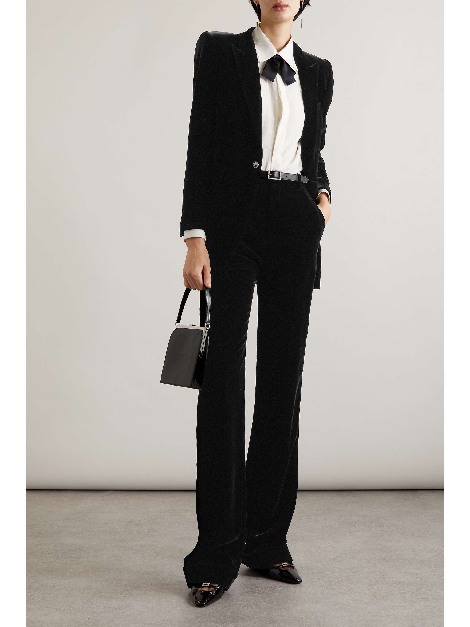 Pleated velvet flared pants view