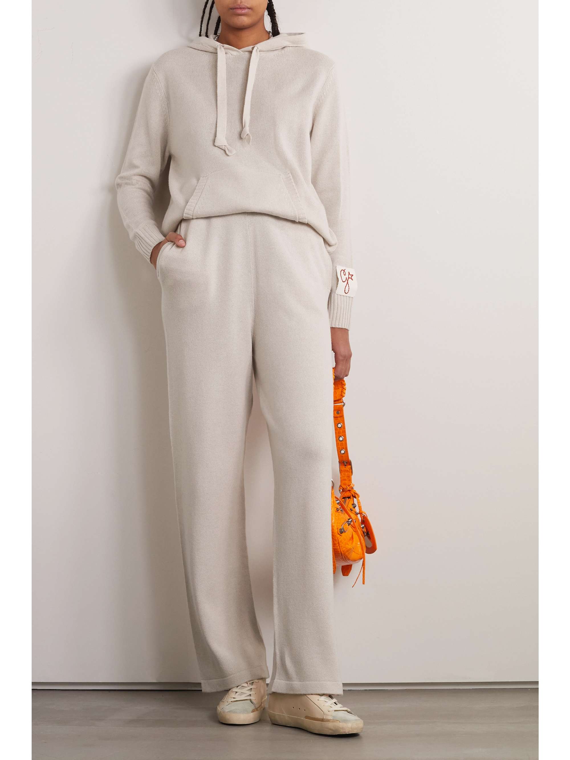 Golden cashmere and wool-blend track pants view