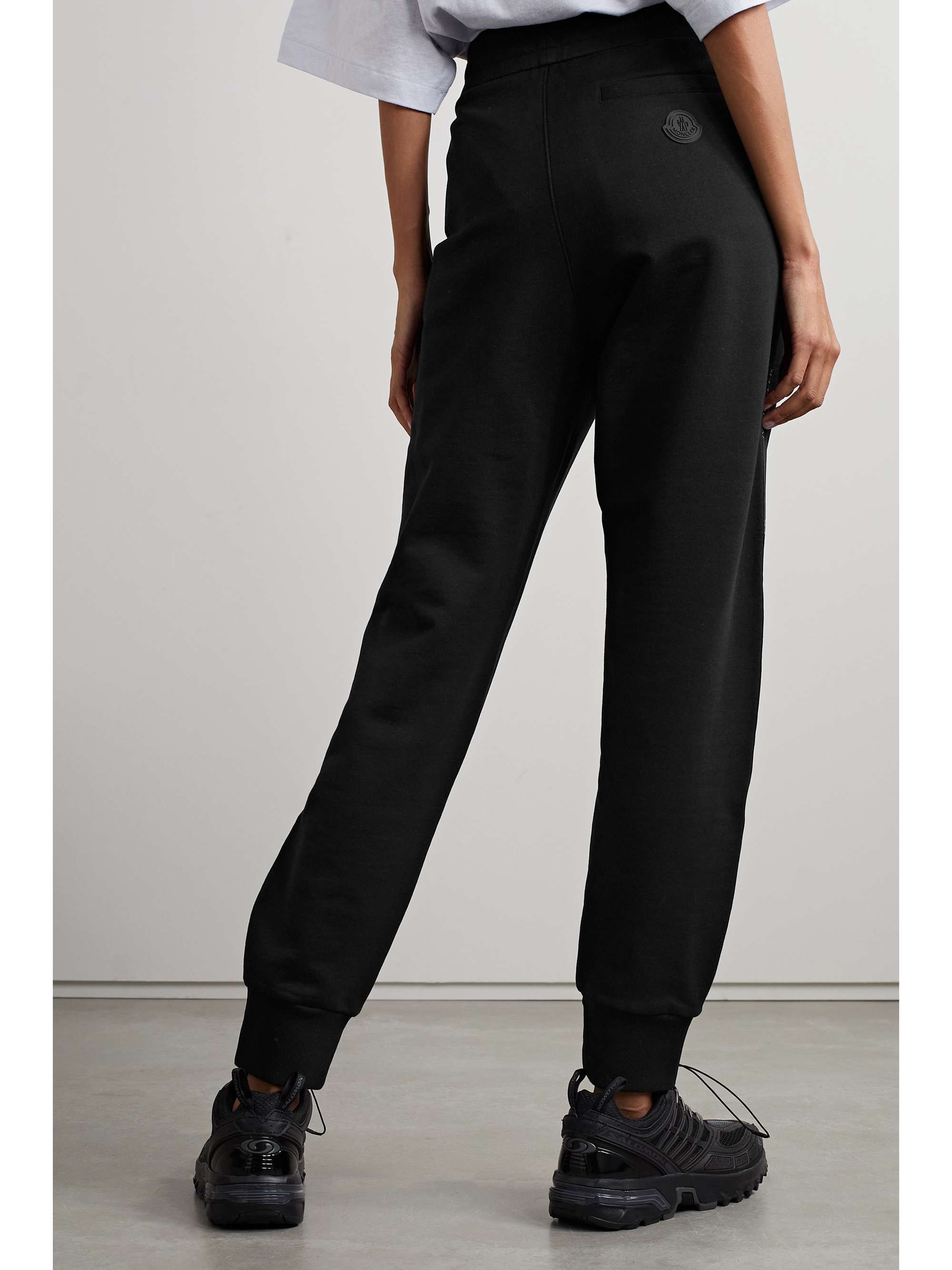 Satin-trimmed cotton-jersey tapered track pants view