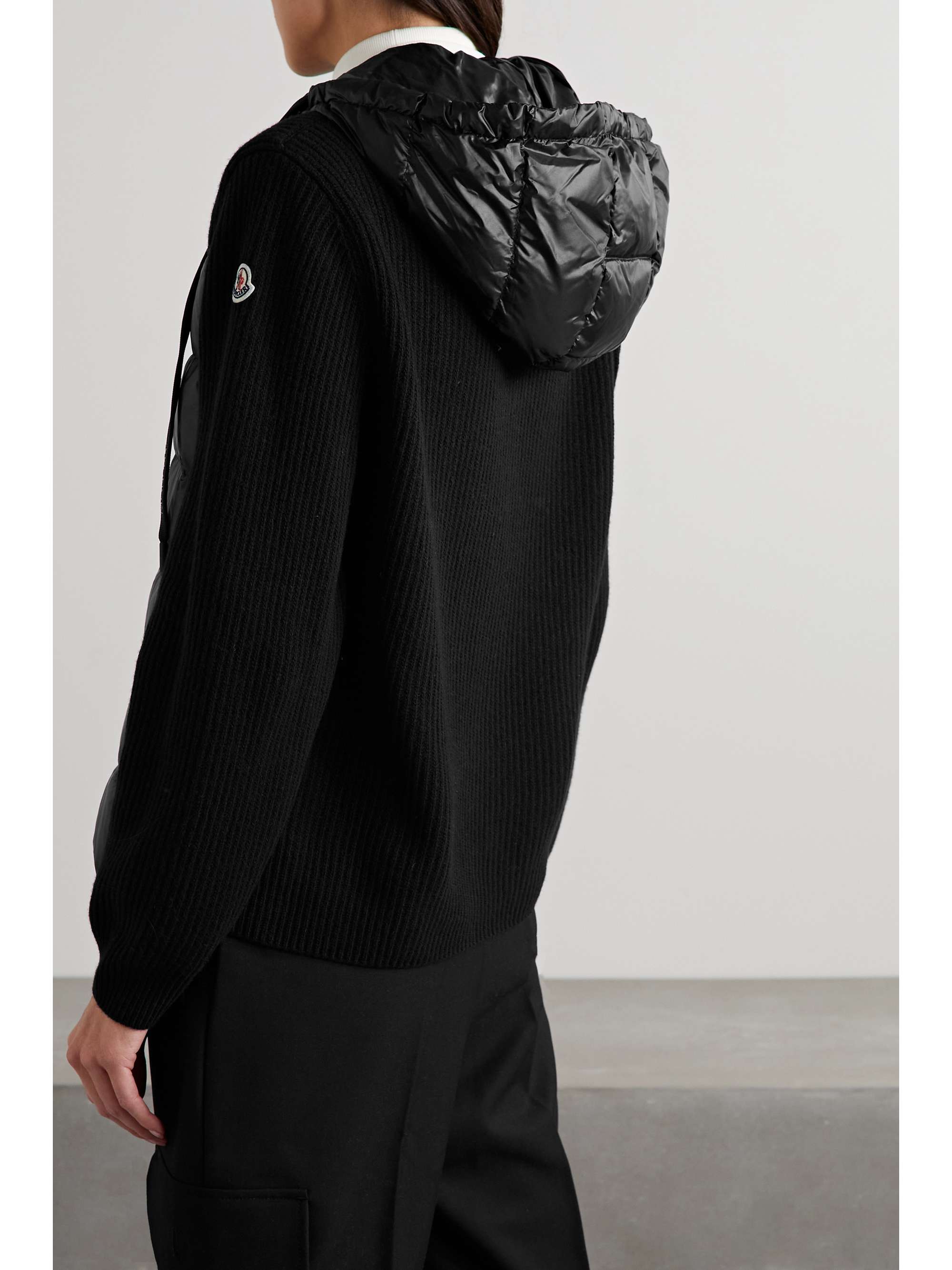 Ribbed wool and quilted shell down hoodie view