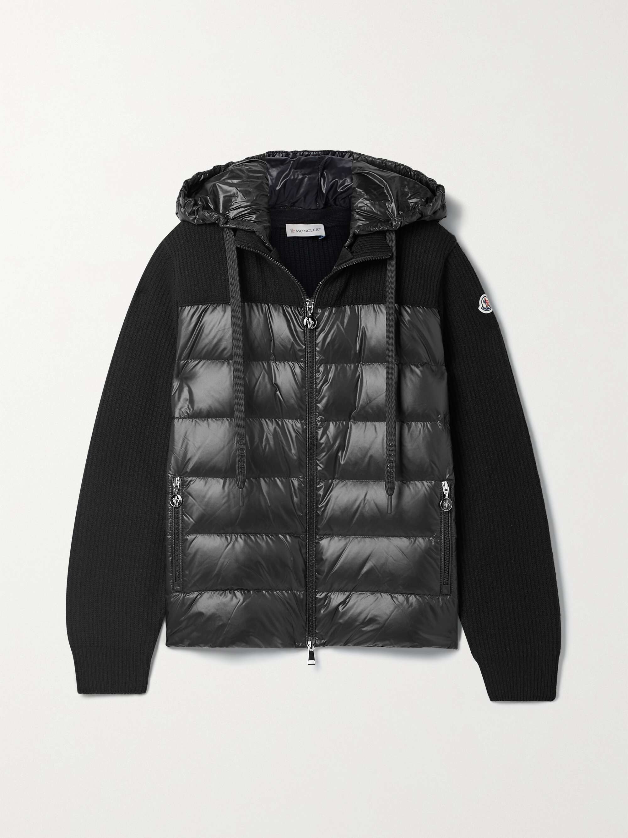 Ribbed wool and quilted shell down hoodie view