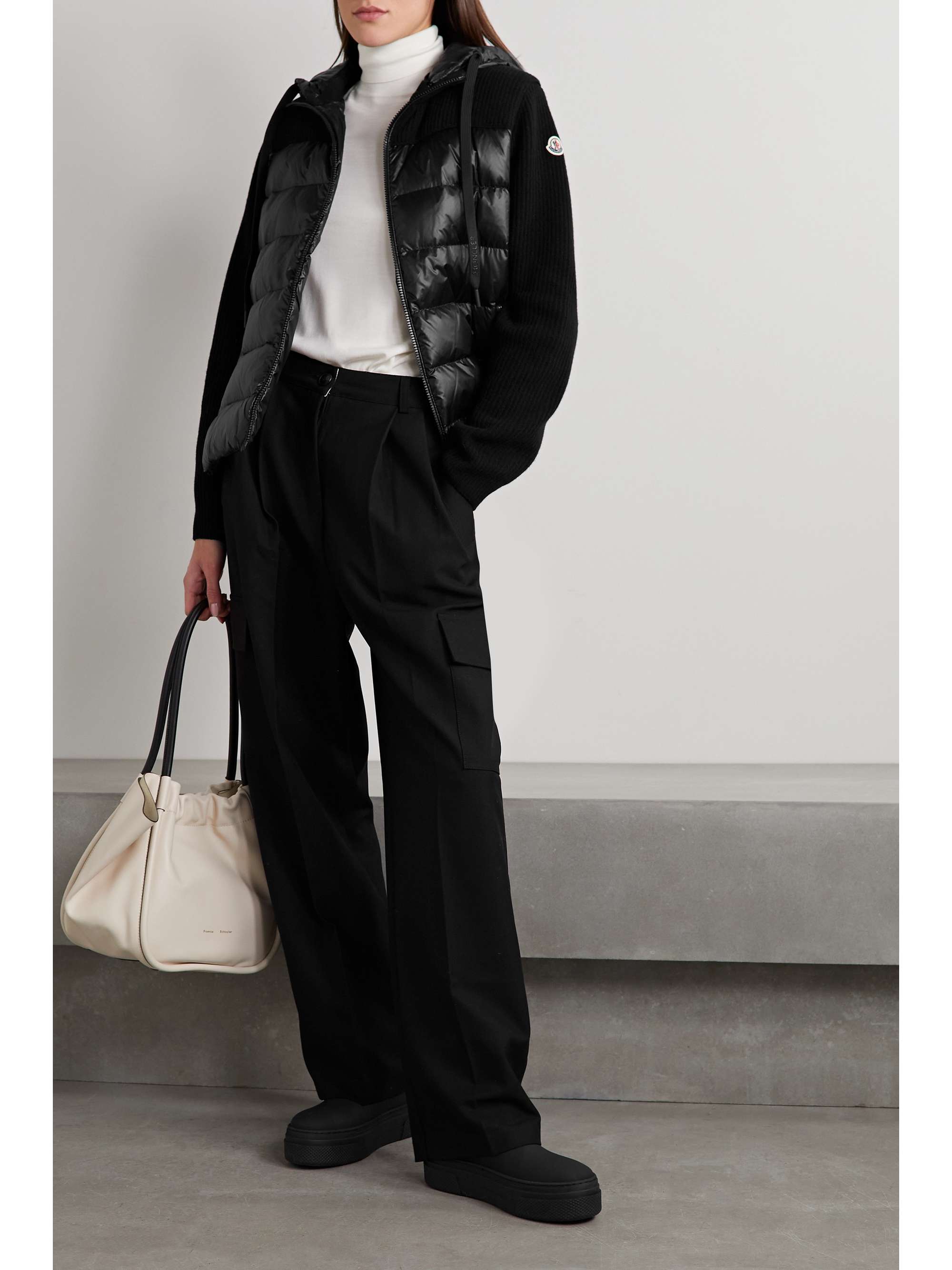 Ribbed wool and quilted shell down hoodie view