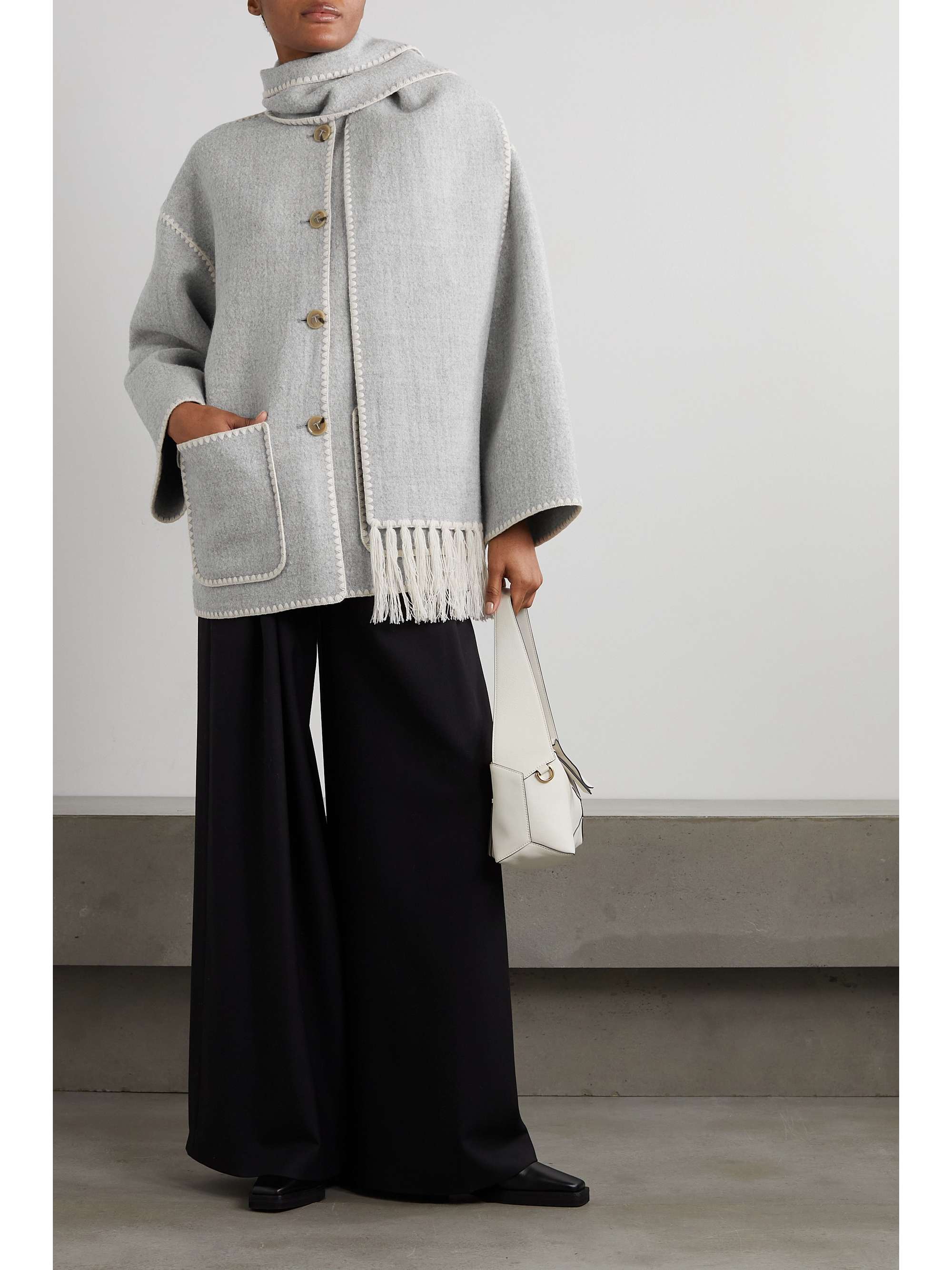 Draped fringed wool-blend jacket view