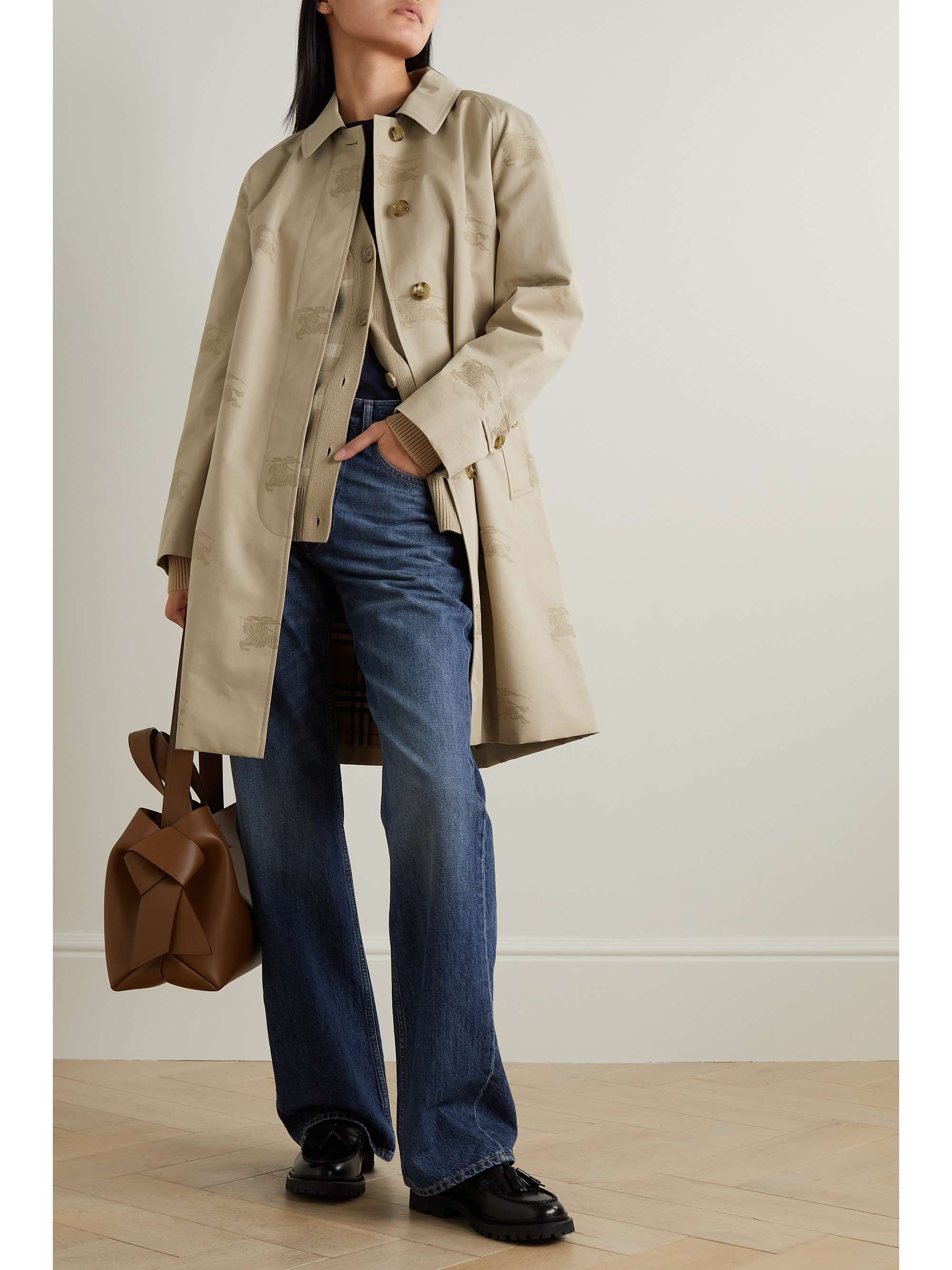 Cotton-garbadine jacquard trench coat view
