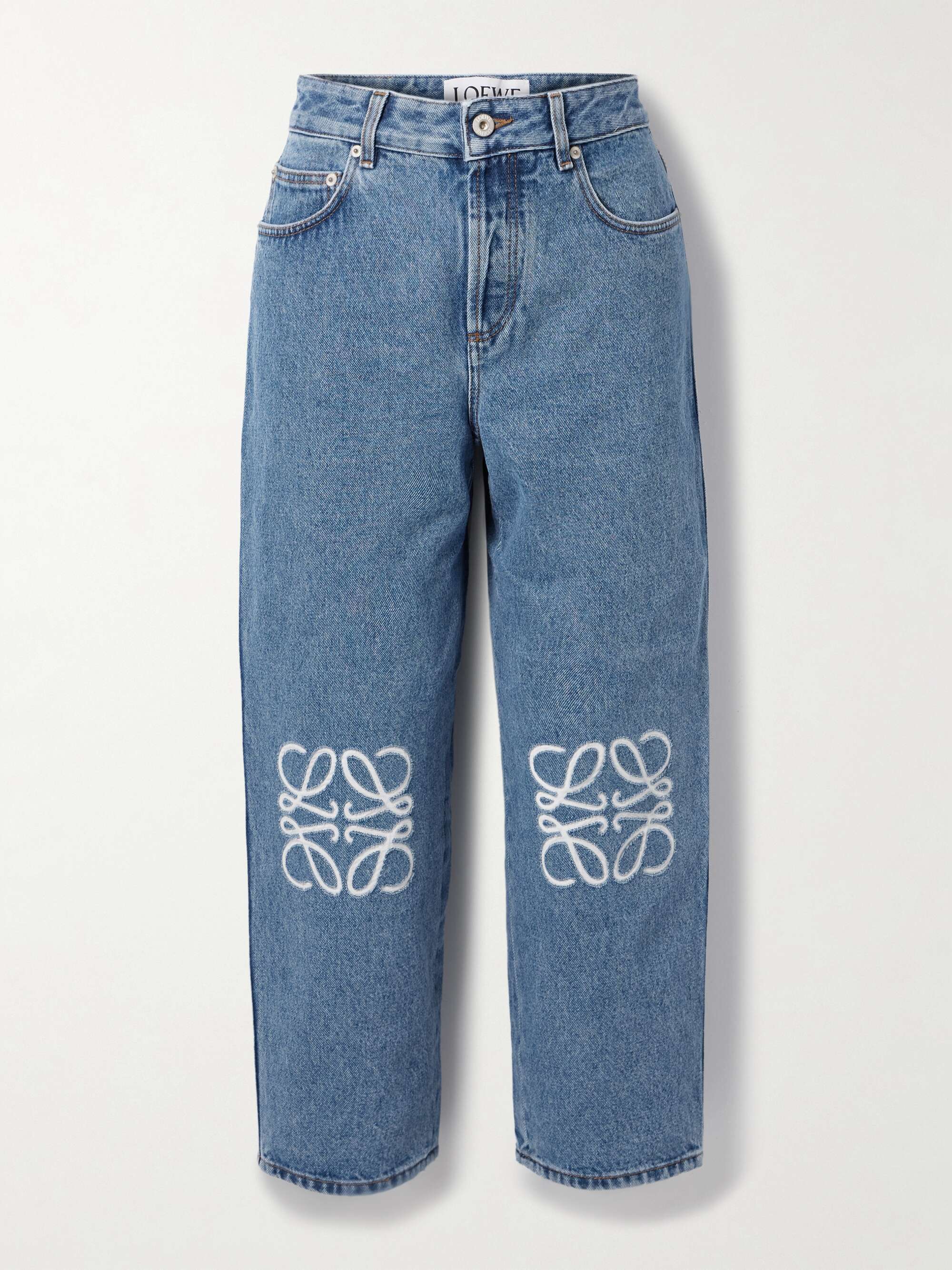 Appliquéd cropped high-rise straight-leg jeans view