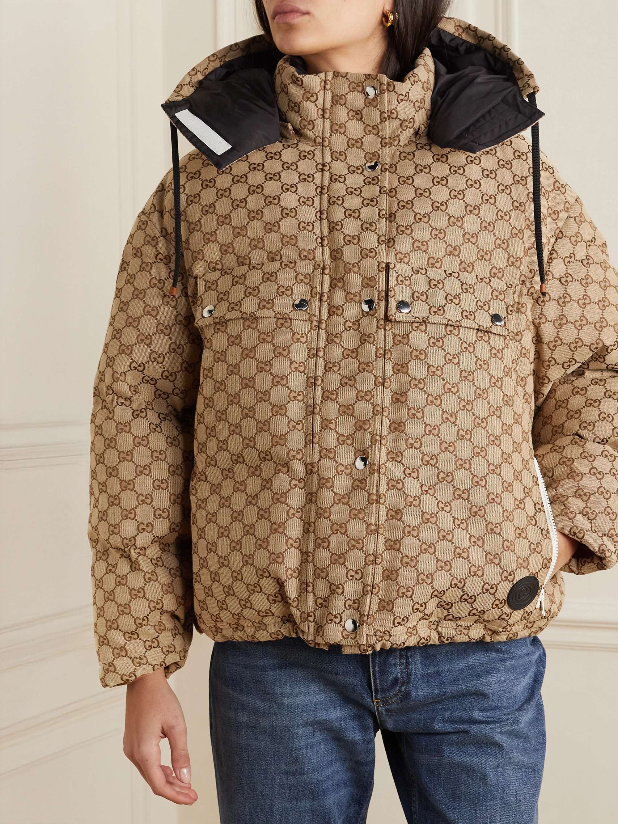 Hooded padded cotton-blend logo-jacquard down jacket view