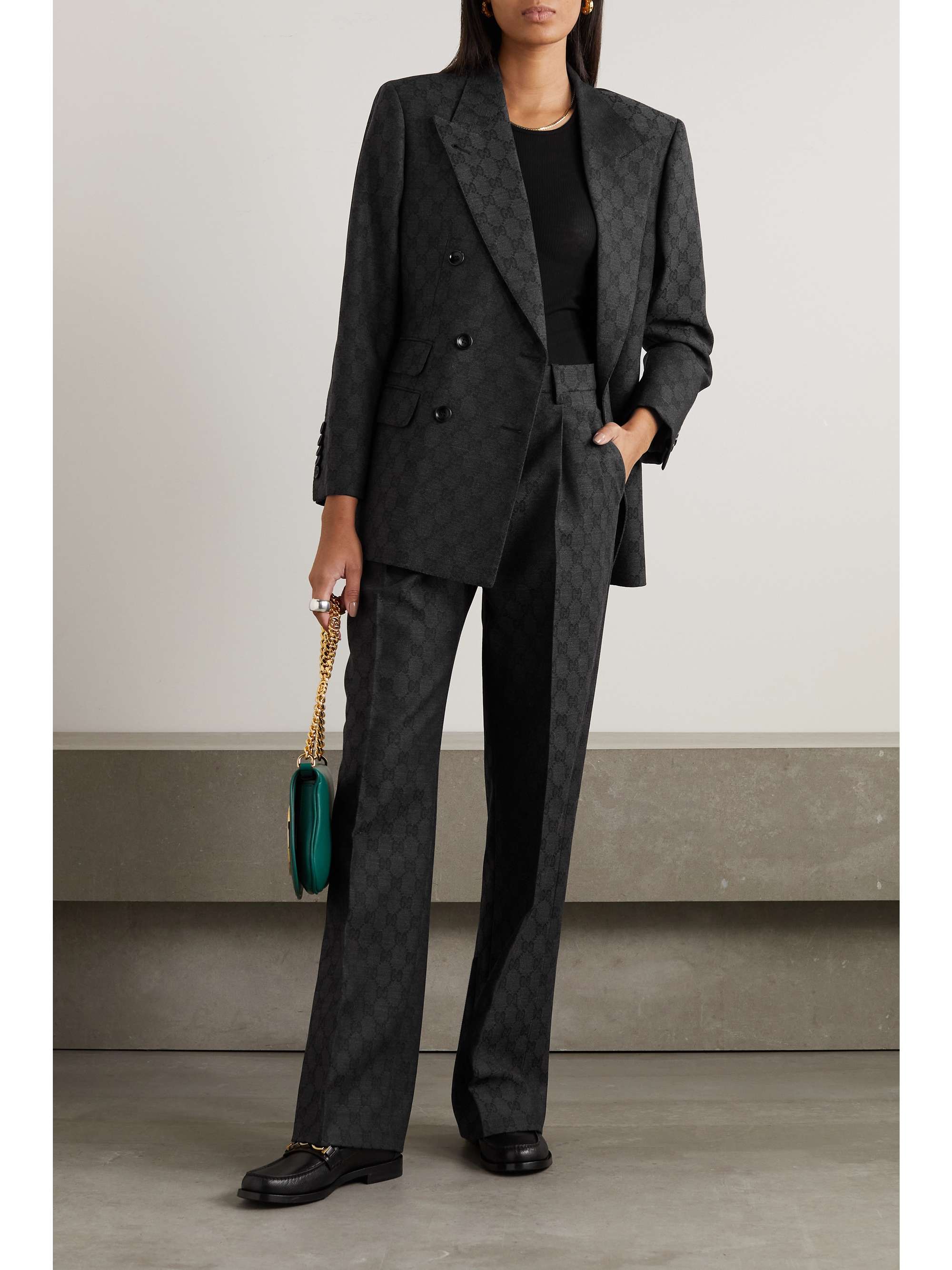 Double-breasted wool-jacquard blazer view