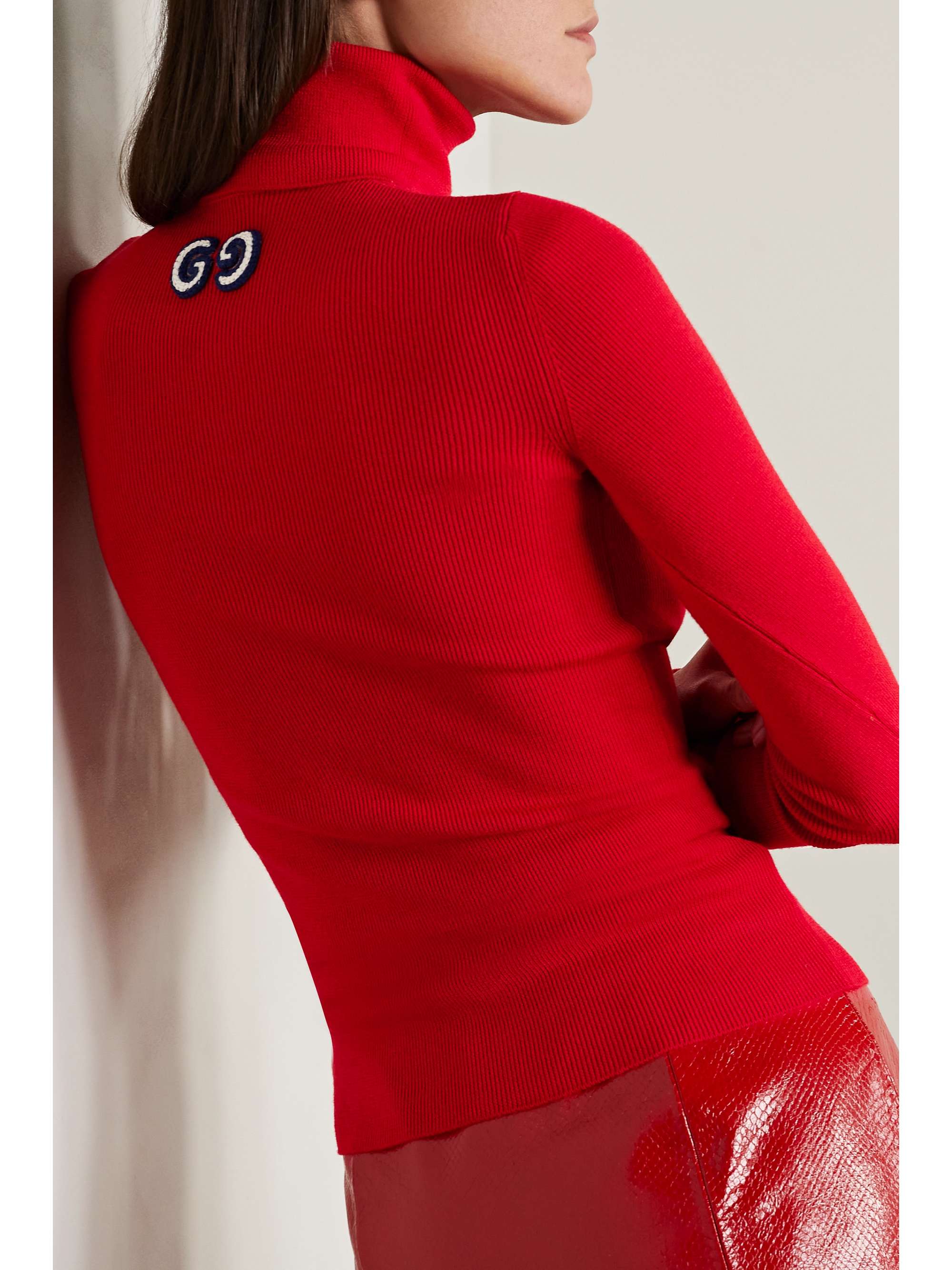 Appliquéd ribbed wool-blend turtleneck sweater view