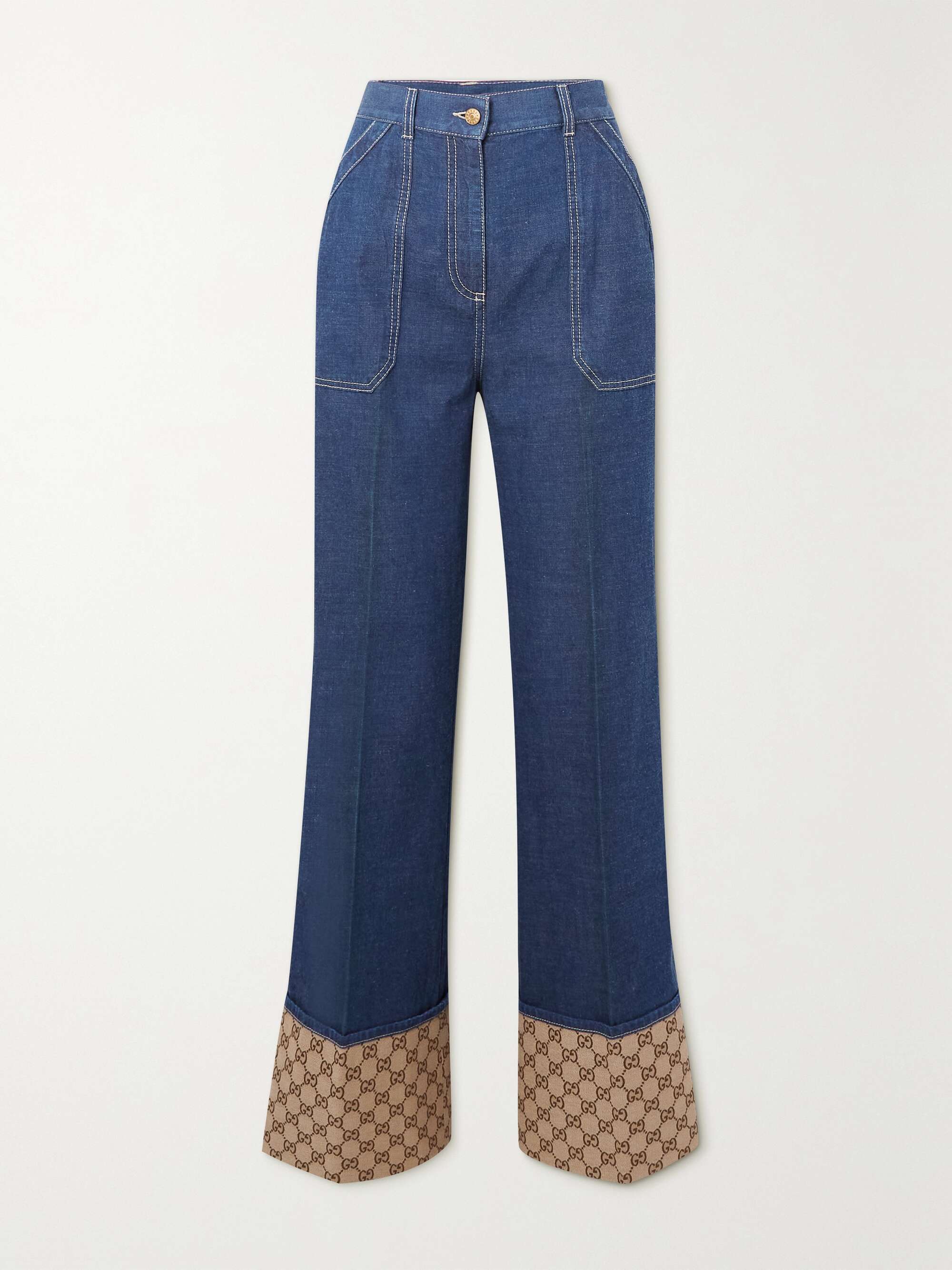 Wide-leg coated-canvas trimmed jeans view
