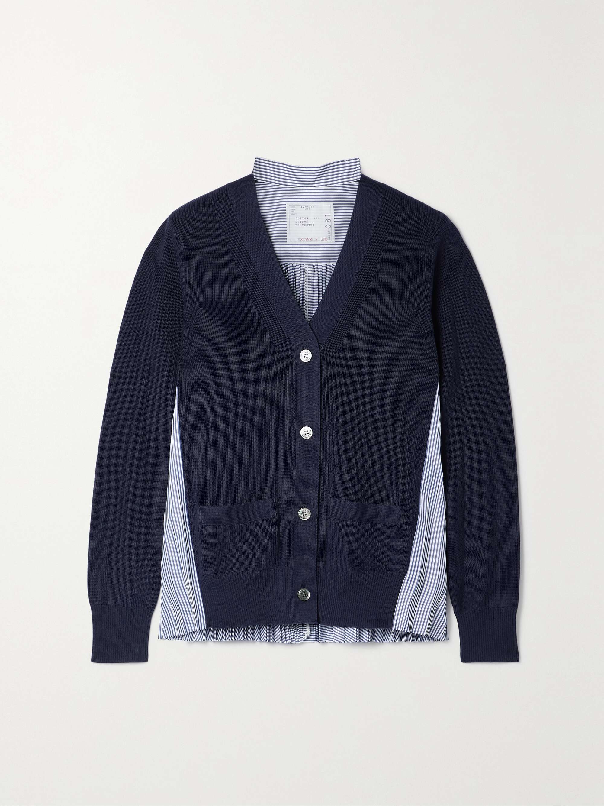 Cotton and pleated striped poplin cardigan view