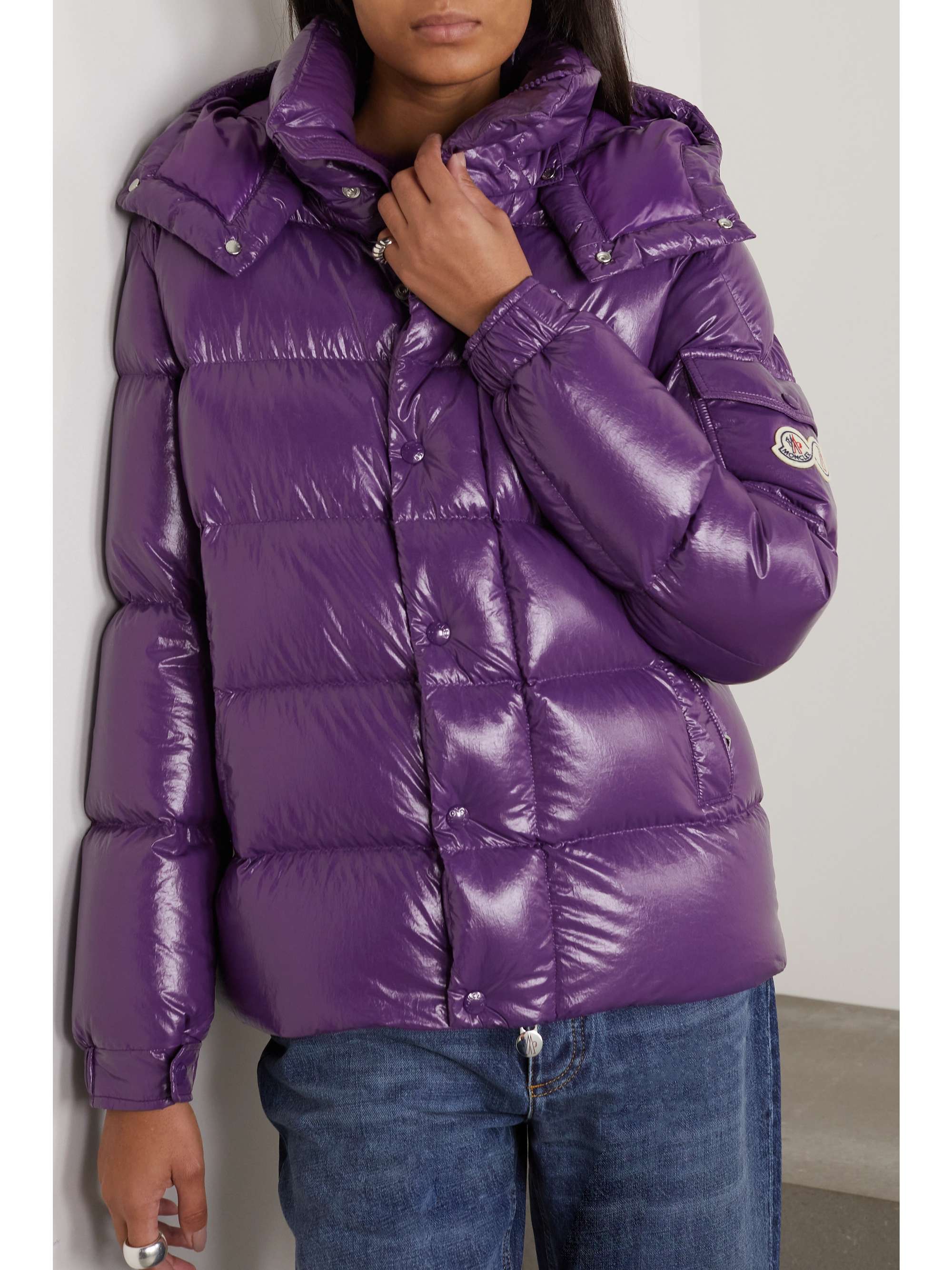 Maya hooded quilted glossed-shell down jacket view