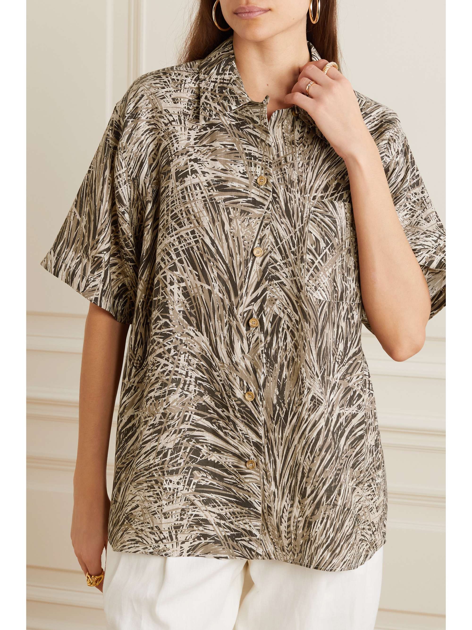 Printed linen-gauze shirt view