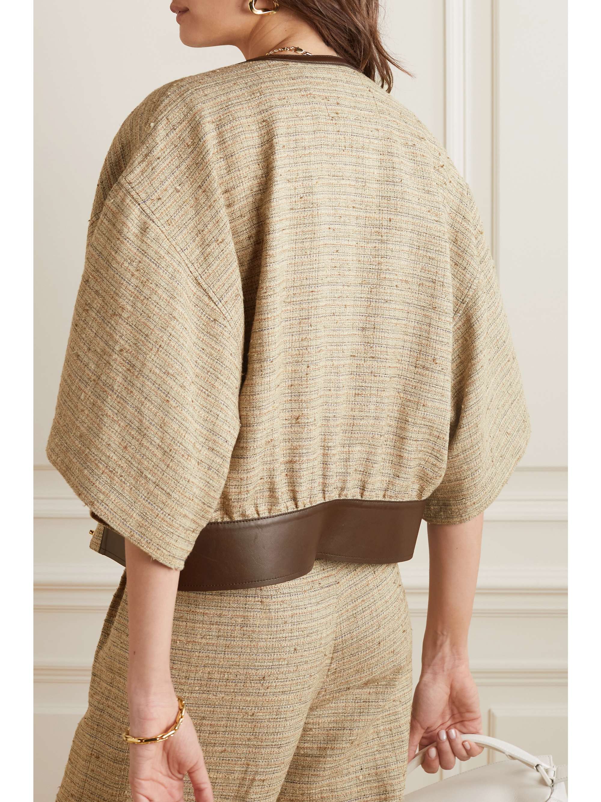 Lyron leather-trimmed linen jacket view