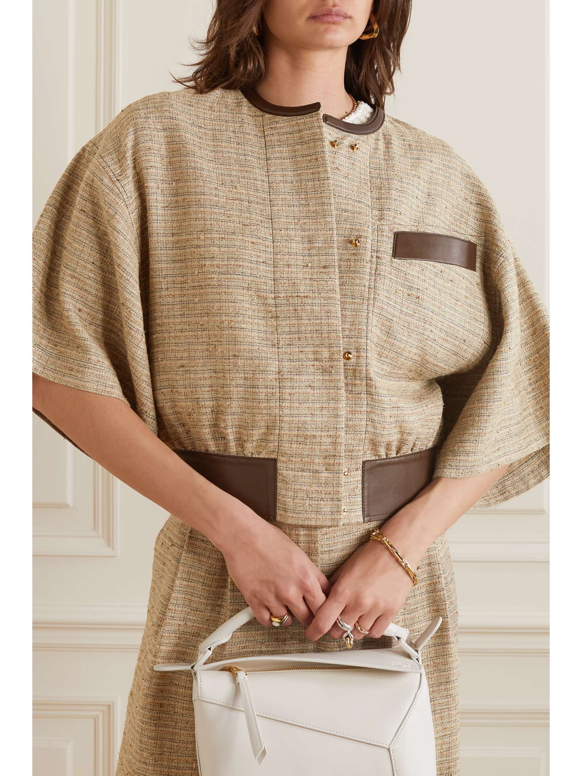 Lyron leather-trimmed linen jacket view