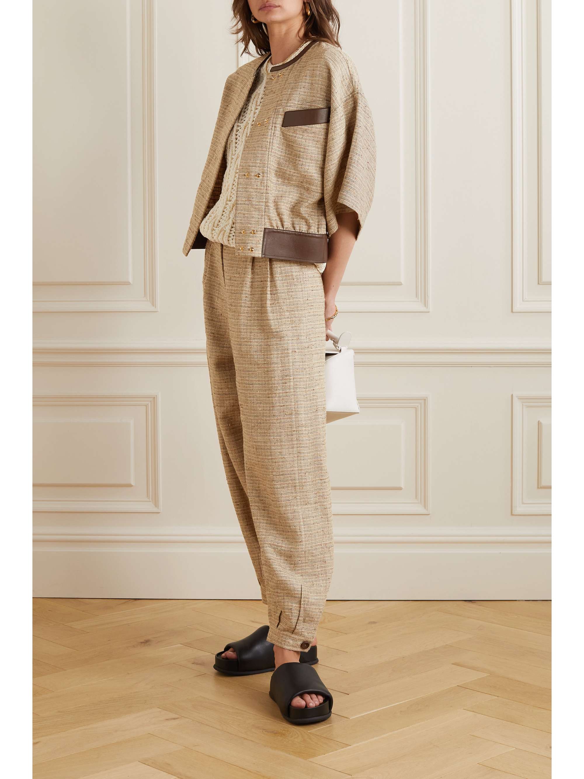 Lyron leather-trimmed linen jacket view