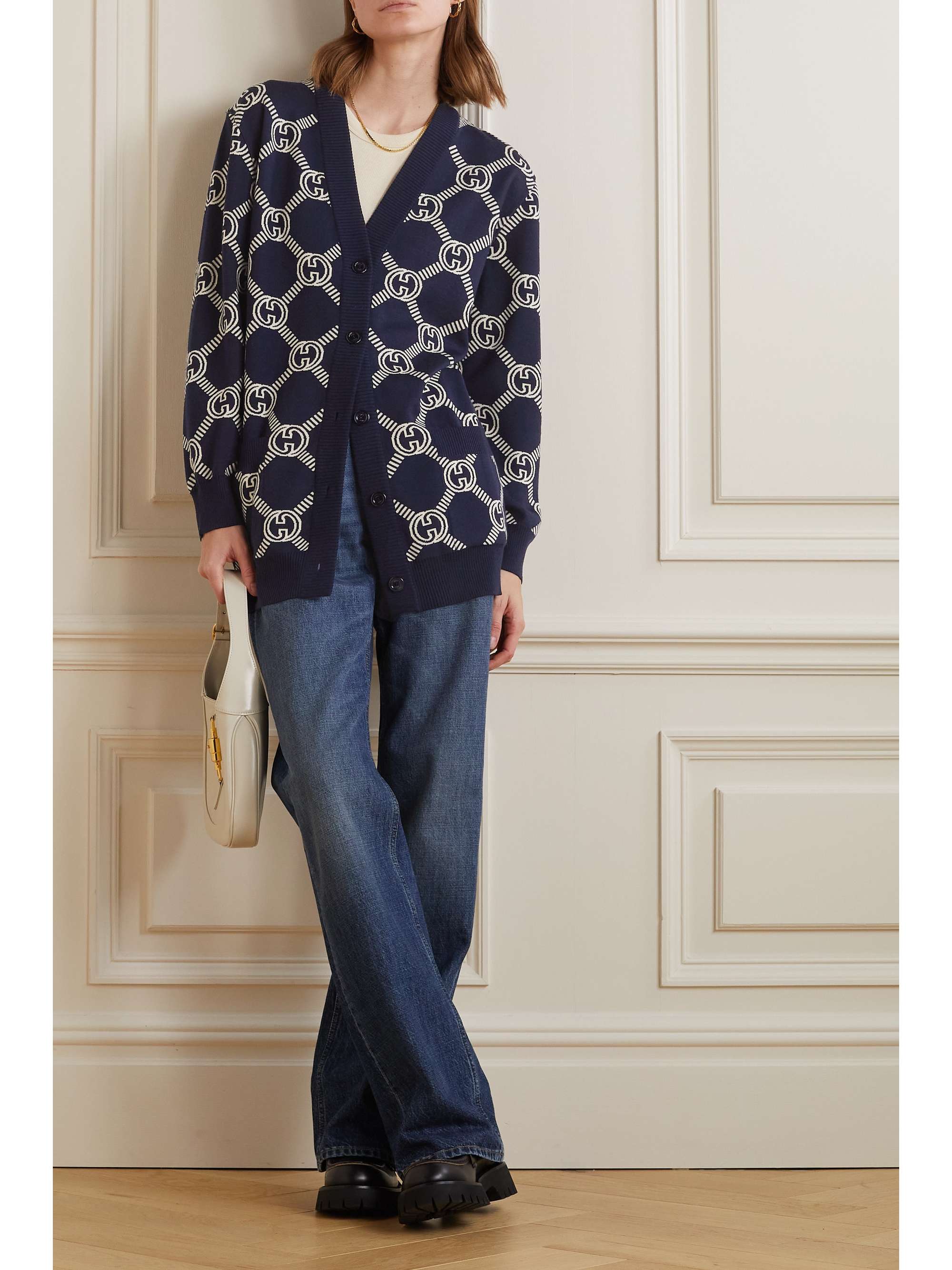 Reversible jacquard-knit wool-blend cardigan view