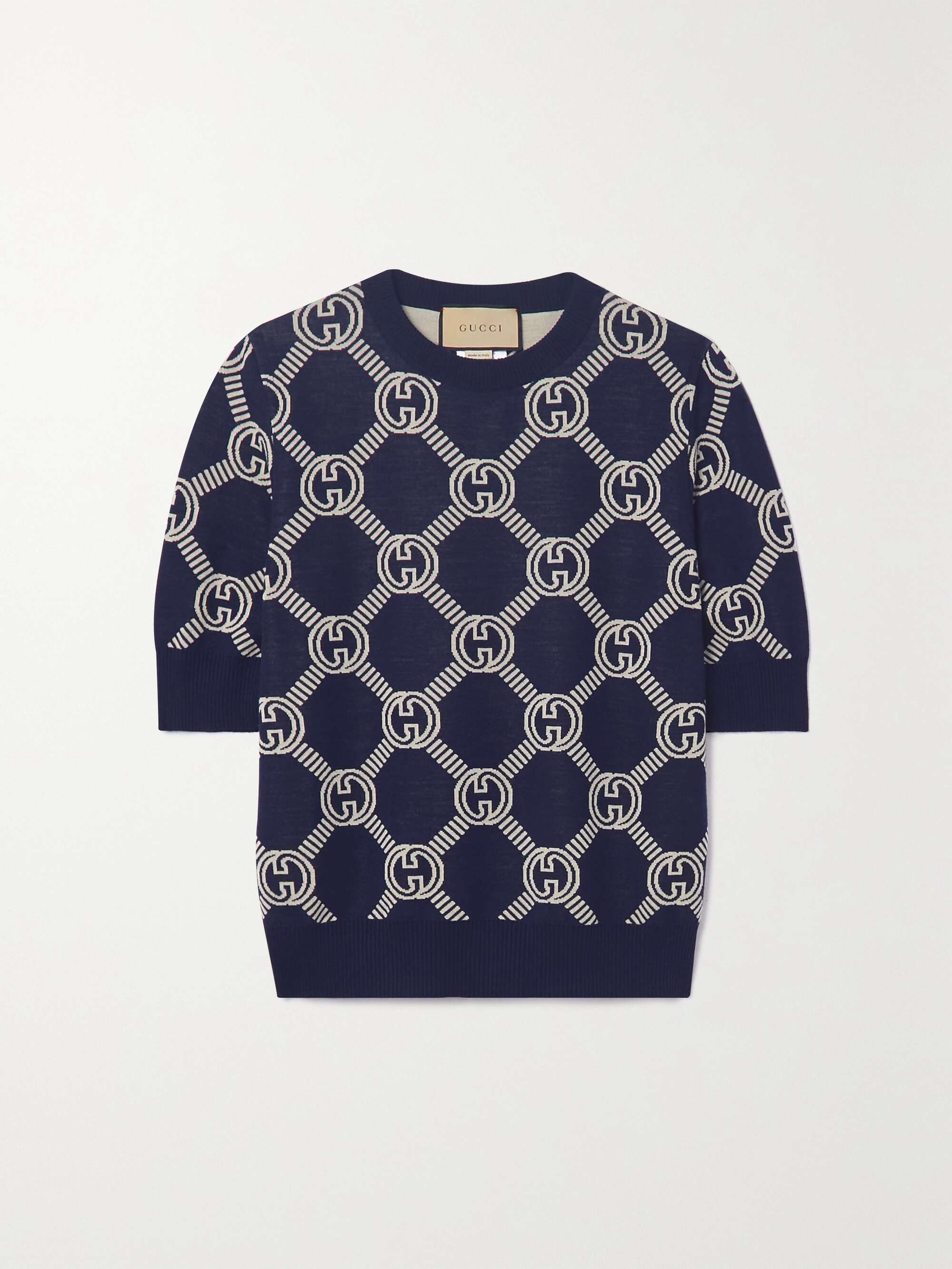 Logo-jacquard stretch wool-blend sweater view