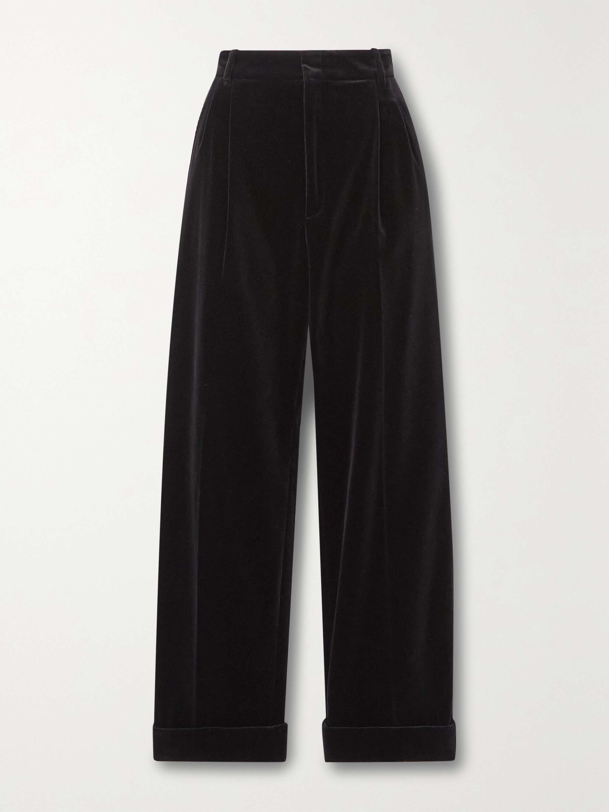 Cotton-blend velvet straight-leg pants view