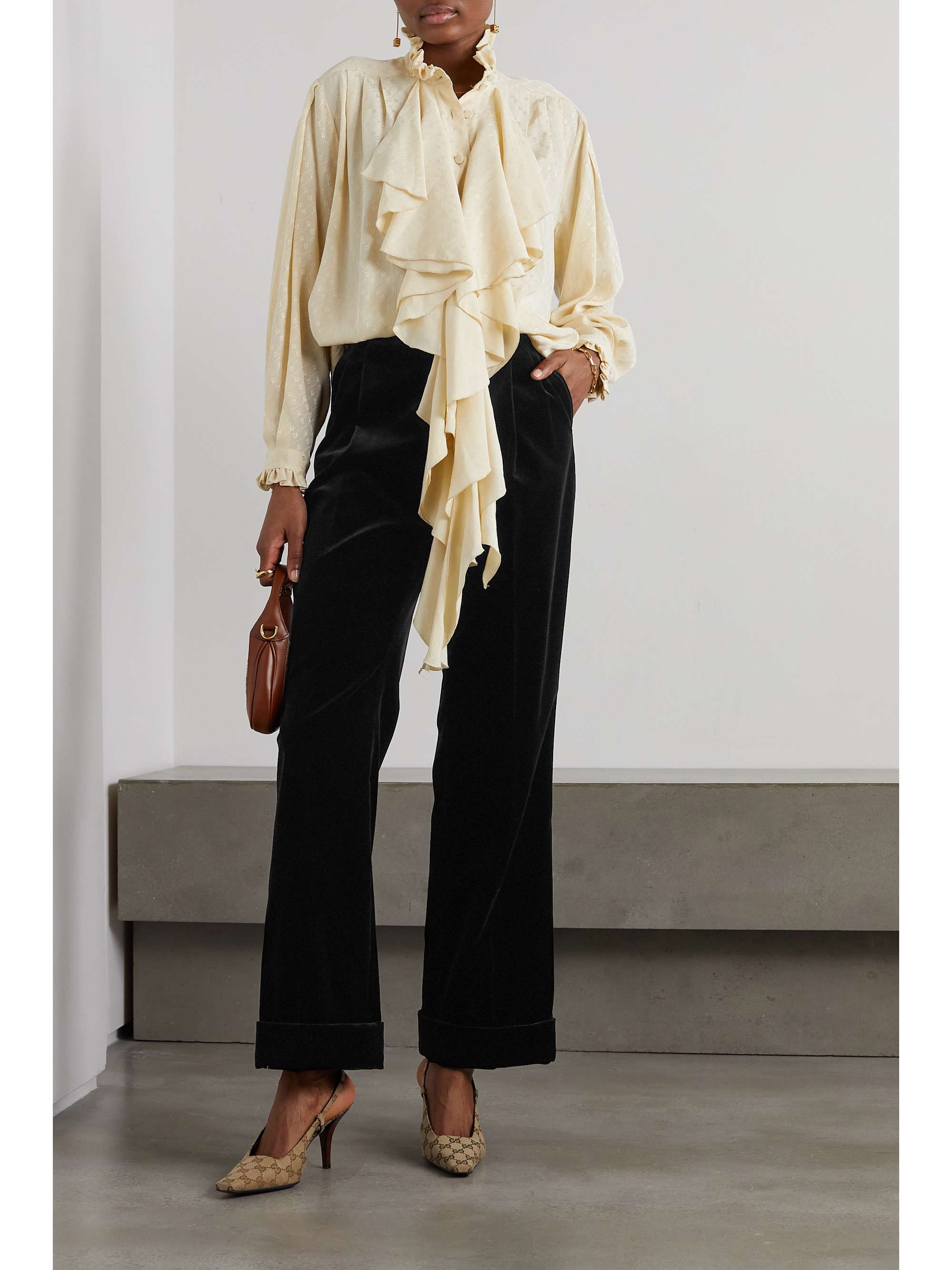 Cotton-blend velvet straight-leg pants view