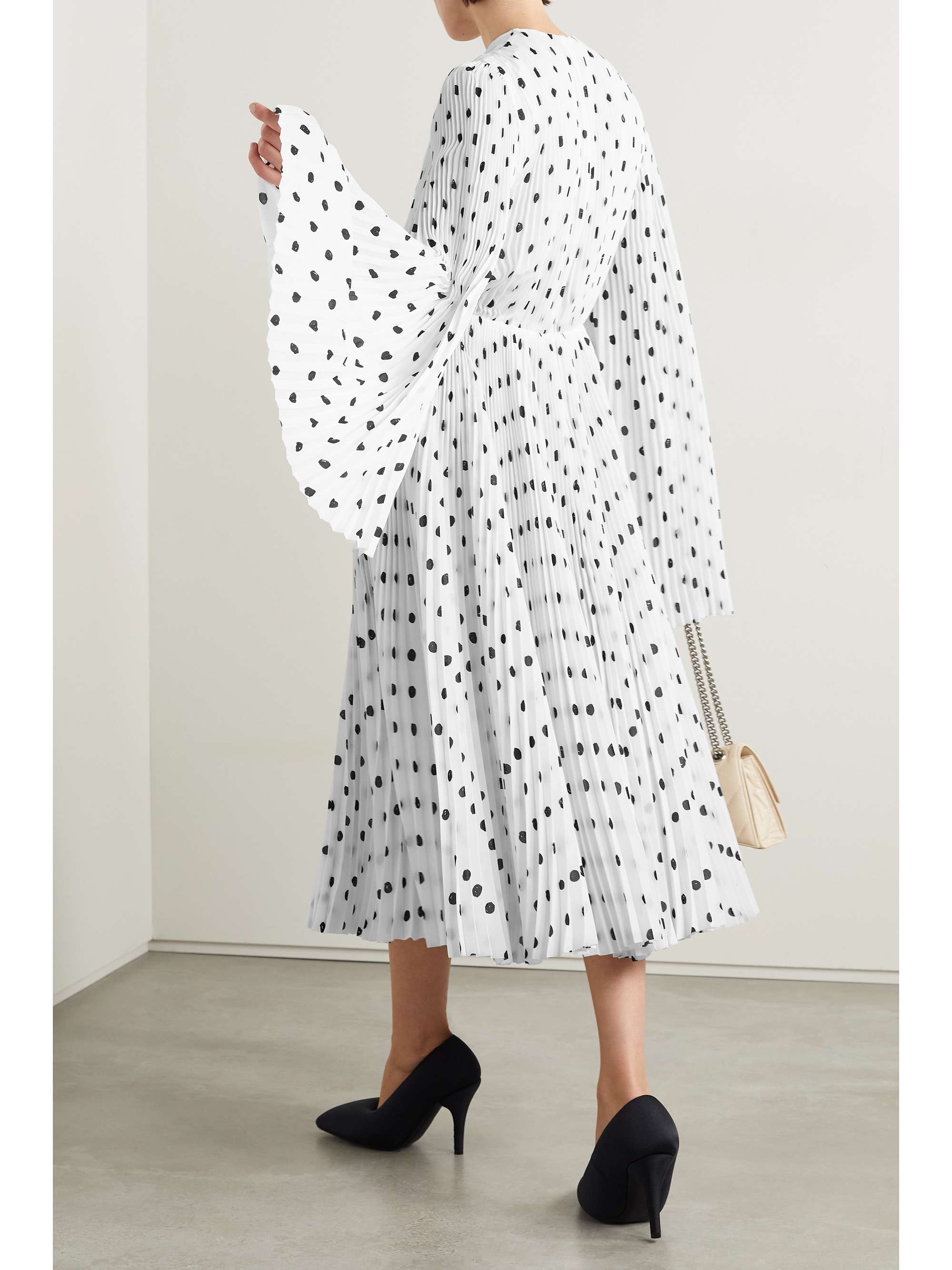 Pleated polka-dot crepe midi dress view