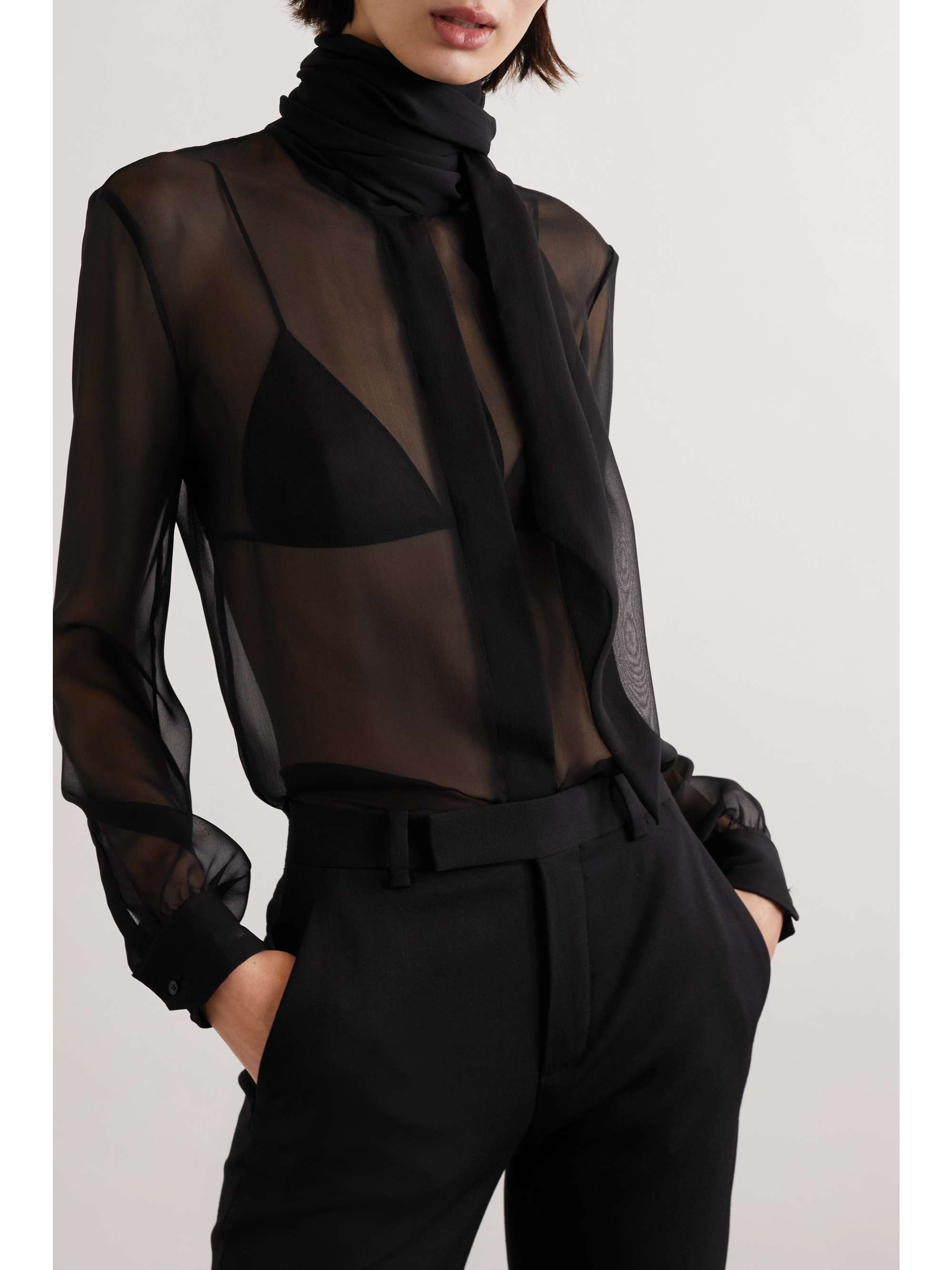 Tie-detailed silk-chiffon blouse view