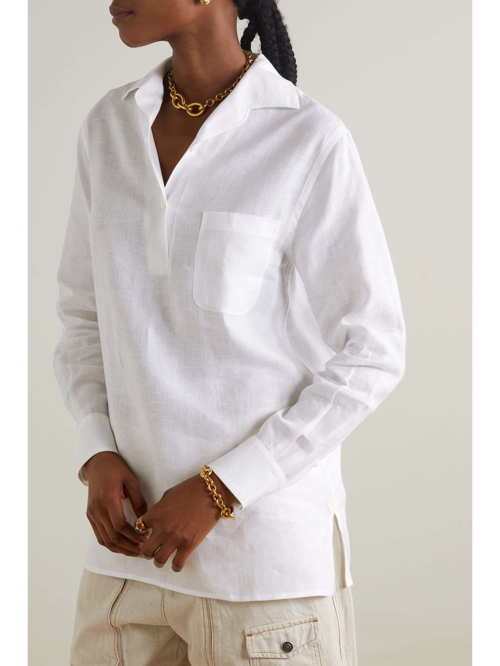 Appliquéd linen shirt view