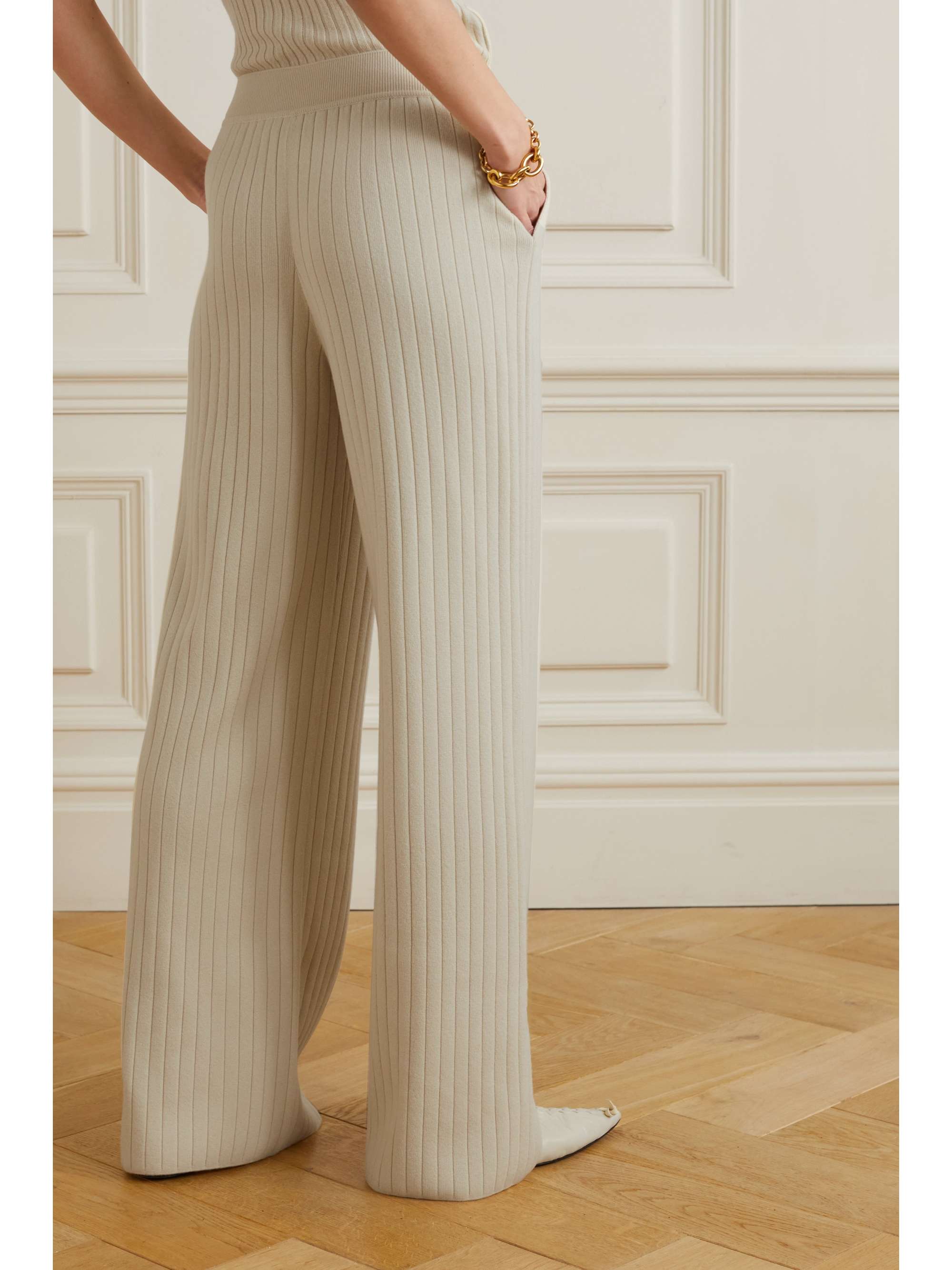 Ribbed cashmere-blend track pants view
