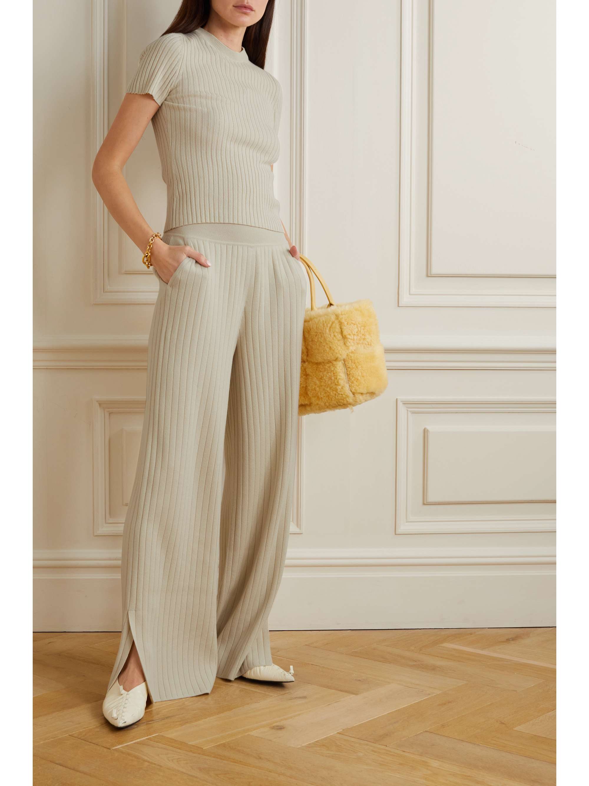 Ribbed cashmere-blend track pants view